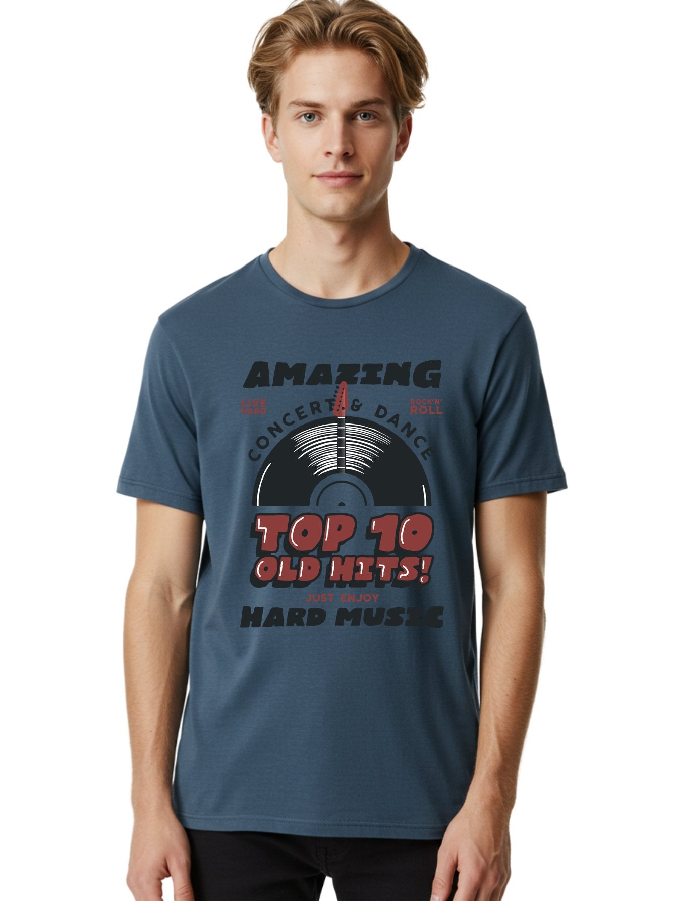 Amazing-Concert-Dance Men'S Graphic Tee, 100% Cotton, Comfortable Casual Summer Wear, Machine Washable, Rock And Roll Concert, Top 10 Old Hits, Live Hard, Hard Music, Vintage Records, Concert And Dance, Just Enjoy Aab928 22