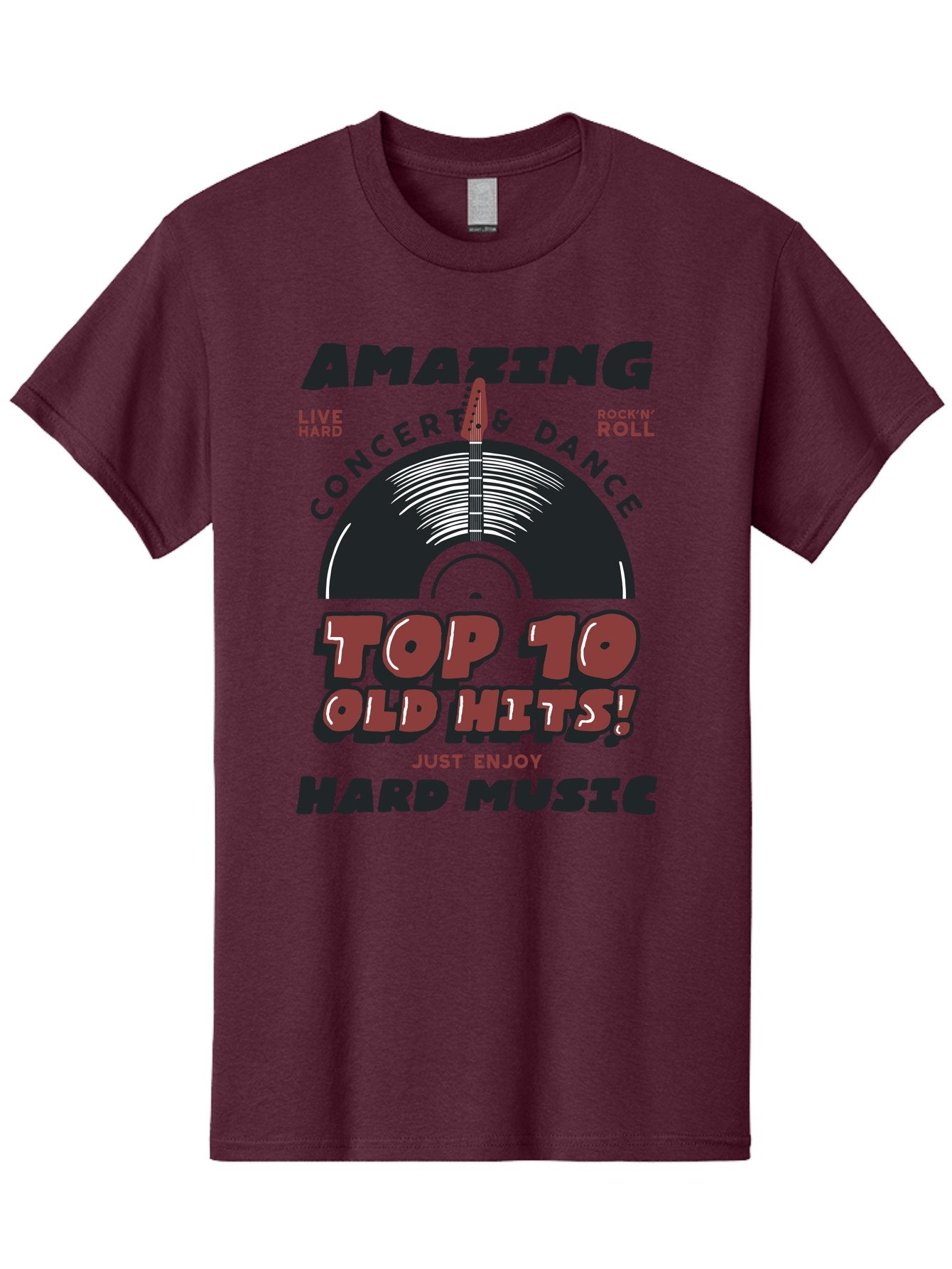 Amazing-Concert-Dance Men'S Graphic Tee, 100% Cotton, Comfortable Casual Summer Wear, Machine Washable, Rock And Roll Concert, Top 10 Old Hits, Live Hard, Hard Music, Vintage Records, Concert And Dance, Just Enjoy Aab928 4