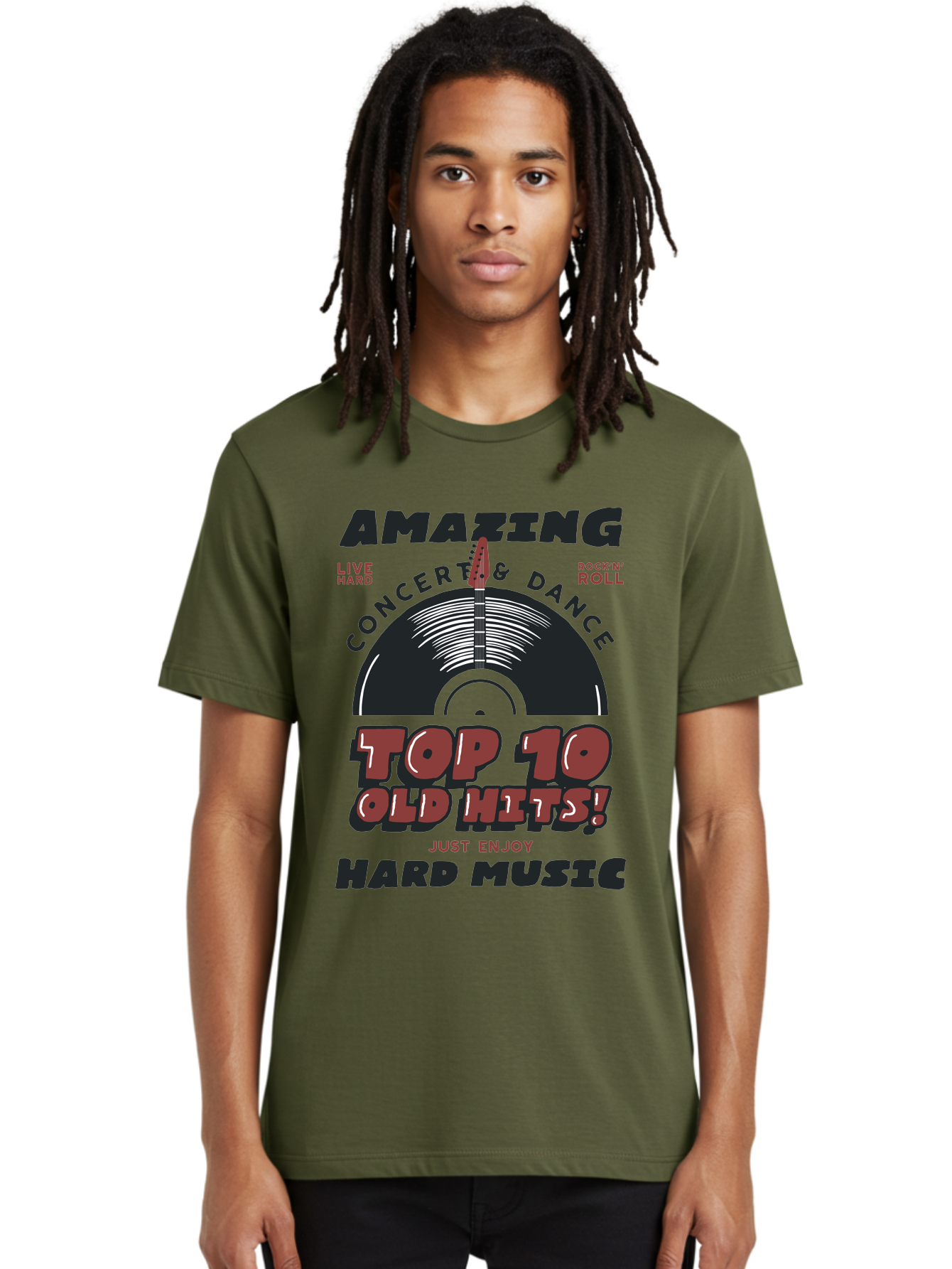 Amazing-Concert-Dance Men'S Graphic Tee, 100% Cotton, Comfortable Casual Summer Wear, Machine Washable, Rock And Roll Concert, Top 10 Old Hits, Live Hard, Hard Music, Vintage Records, Concert And Dance, Just Enjoy Aab928 28