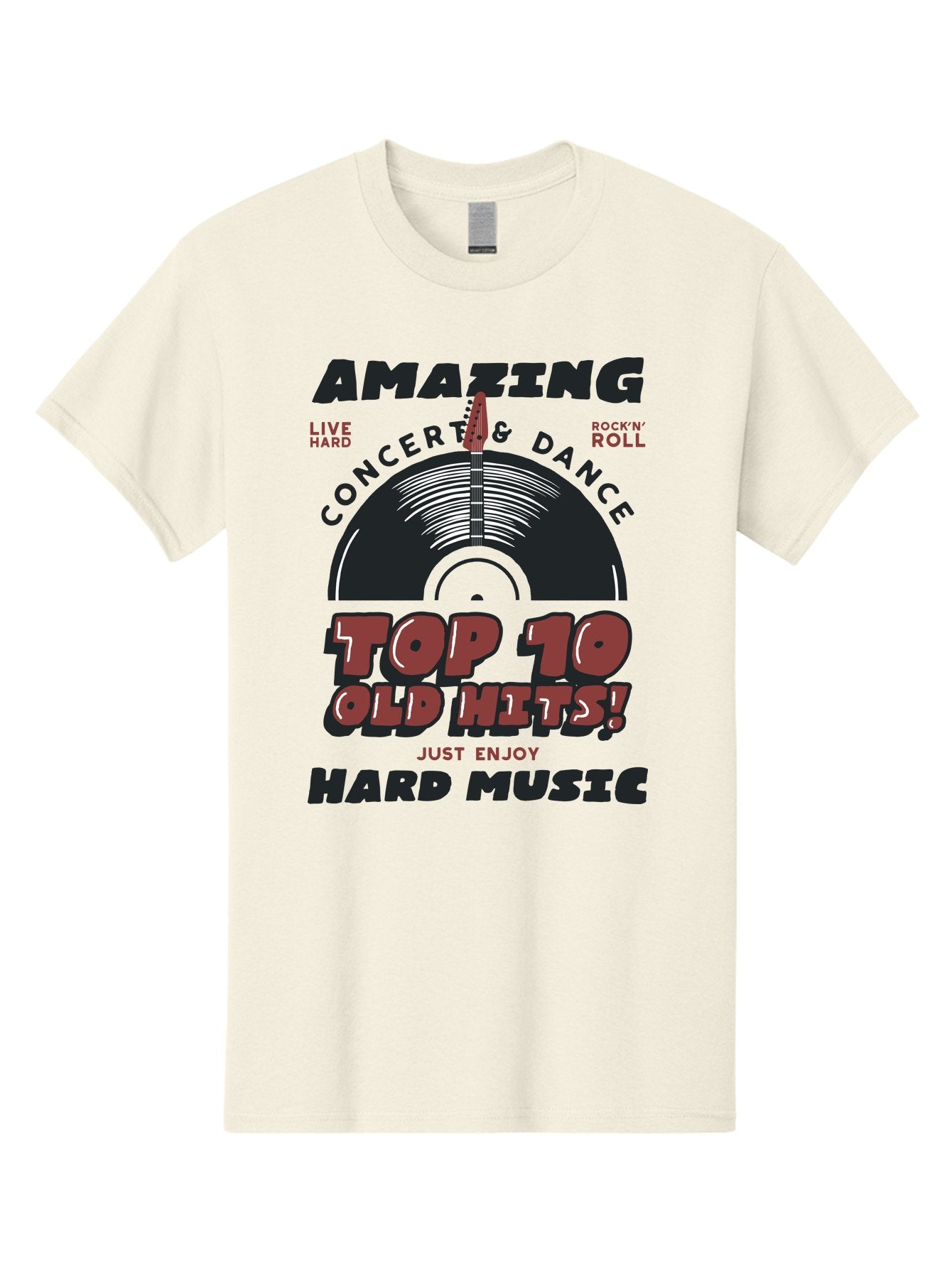 Amazing-Concert-Dance Men'S Graphic Tee, 100% Cotton, Comfortable Casual Summer Wear, Machine Washable, Rock And Roll Concert, Top 10 Old Hits, Live Hard, Hard Music, Vintage Records, Concert And Dance, Just Enjoy Aab928