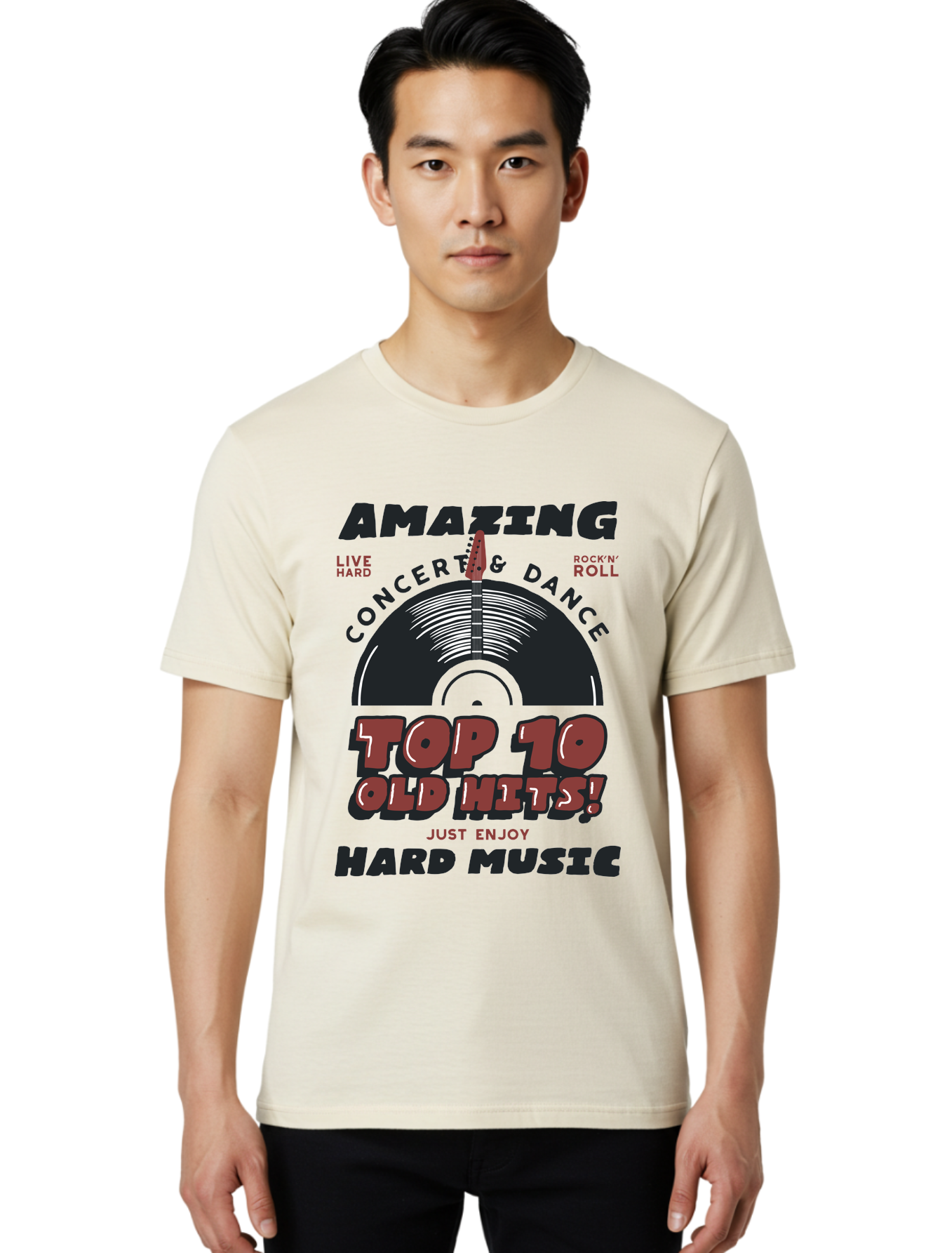 Amazing-Concert-Dance Men'S Graphic Tee, 100% Cotton, Comfortable Casual Summer Wear, Machine Washable, Rock And Roll Concert, Top 10 Old Hits, Live Hard, Hard Music, Vintage Records, Concert And Dance, Just Enjoy Aab928 20