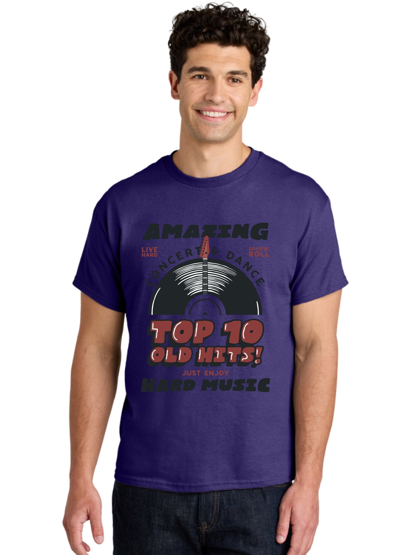 Amazing-Concert-Dance Men'S Graphic Tee, 100% Cotton, Comfortable Casual Summer Wear, Machine Washable, Rock And Roll Concert, Top 10 Old Hits, Live Hard, Hard Music, Vintage Records, Concert And Dance, Just Enjoy Aab928 27