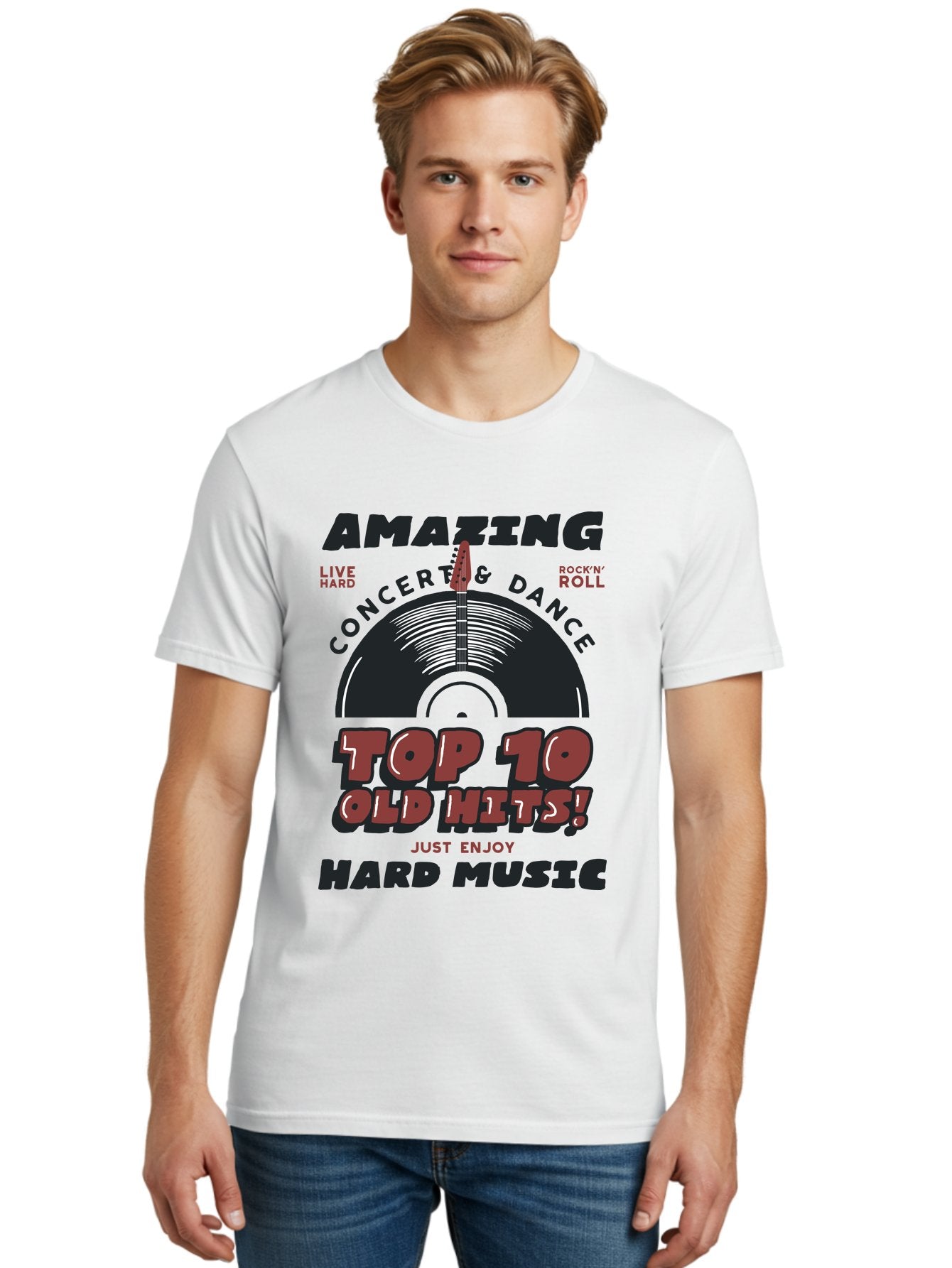 Amazing-Concert-Dance Men'S Graphic Tee, 100% Cotton, Comfortable Casual Summer Wear, Machine Washable, Rock And Roll Concert, Top 10 Old Hits, Live Hard, Hard Music, Vintage Records, Concert And Dance, Just Enjoy Aab928 19