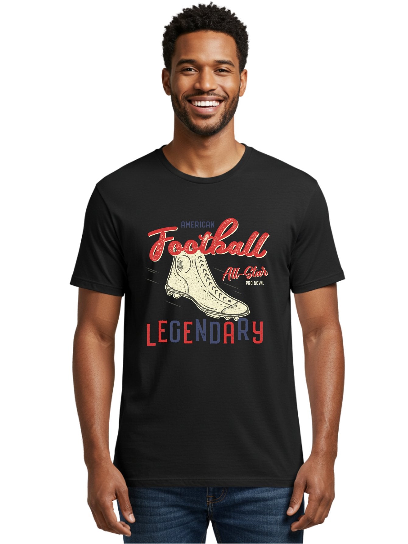 American-Football-Legendary Men'S Graphic Tee, 100% Cotton, Comfortable Casual Summer Wear, Machine Washable, Football Cleat, American Football, Sports Graphic, Legendary Athlete, Pro Bowl, All-Star Game, Sports Apparel, Football Cleats, Aab929 21