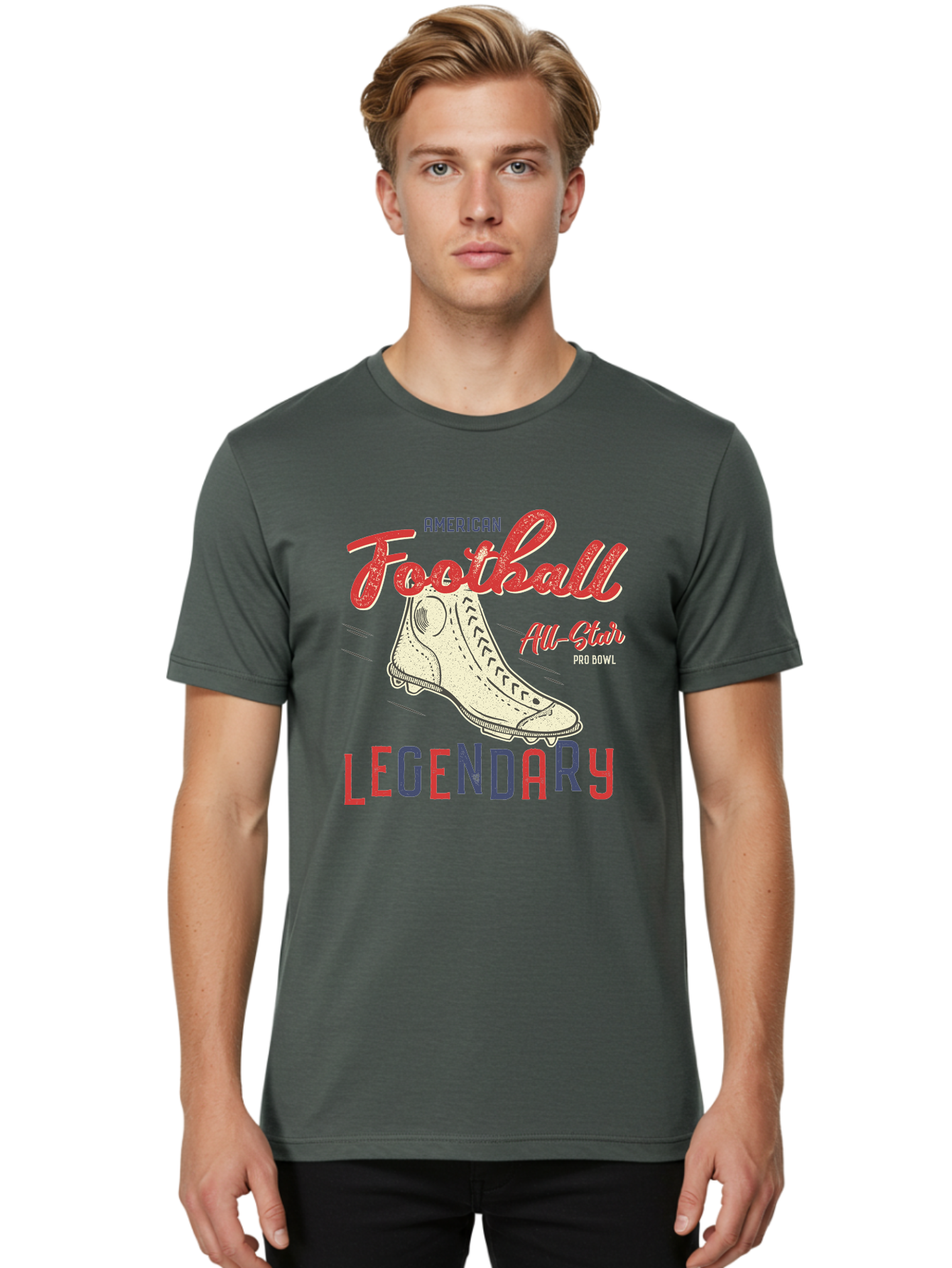 American-Football-Legendary Men'S Graphic Tee, 100% Cotton, Comfortable Casual Summer Wear, Machine Washable, Football Cleat, American Football, Sports Graphic, Legendary Athlete, Pro Bowl, All-Star Game, Sports Apparel, Football Cleats, Aab929
