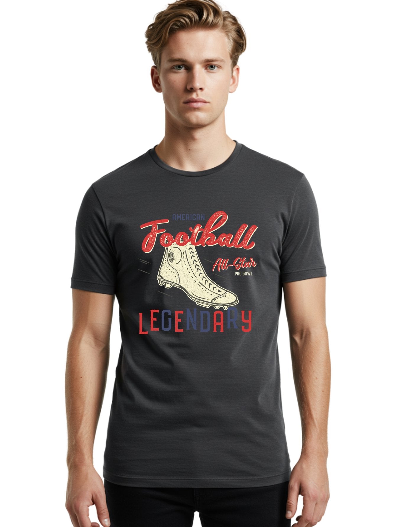 American-Football-Legendary Men'S Graphic Tee, 100% Cotton, Comfortable Casual Summer Wear, Machine Washable, Football Cleat, American Football, Sports Graphic, Legendary Athlete, Pro Bowl, All-Star Game, Sports Apparel, Football Cleats, Aab929 27