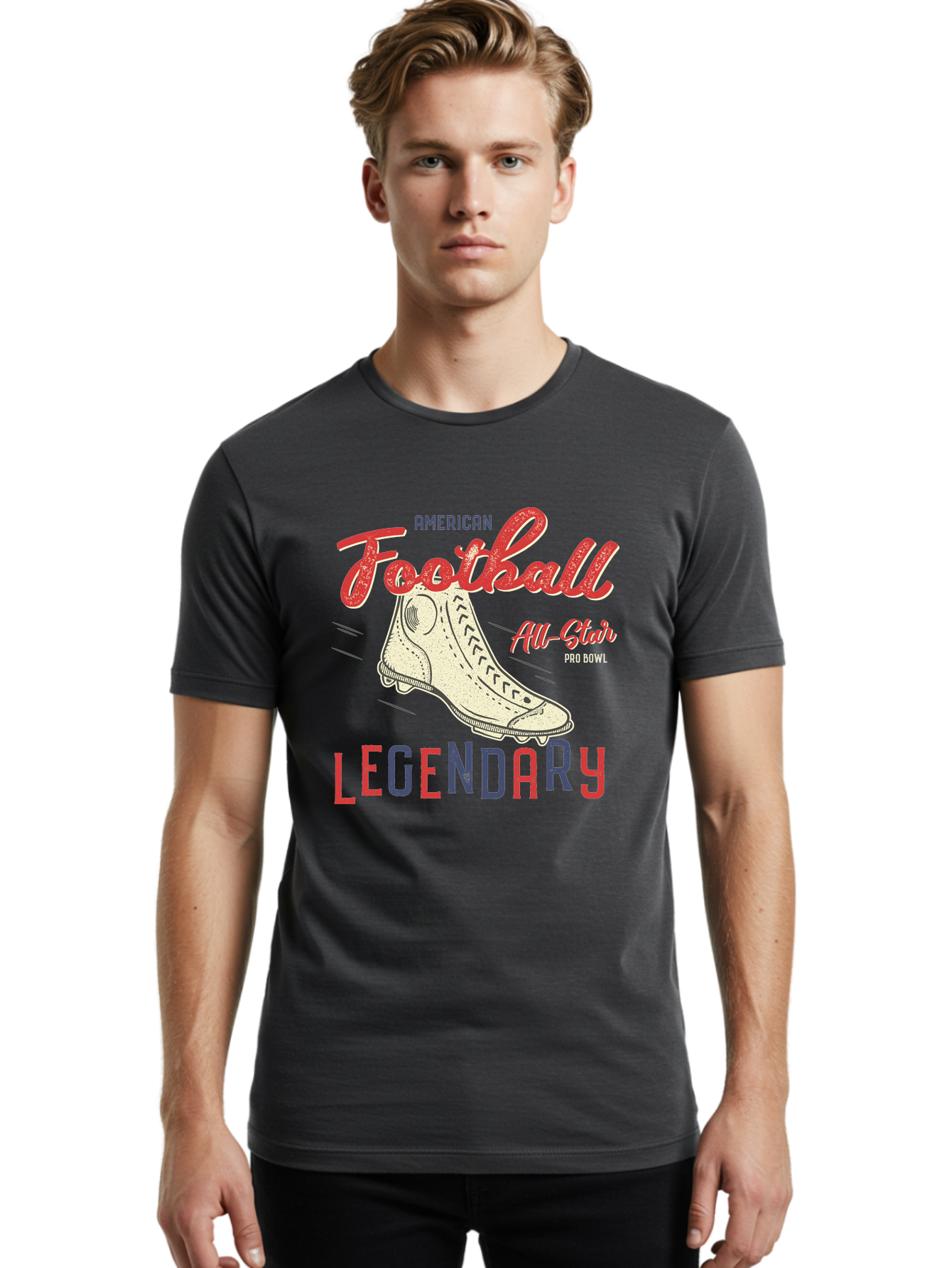 American-Football-Legendary Men'S Graphic Tee, 100% Cotton, Comfortable Casual Summer Wear, Machine Washable, Football Cleat, American Football, Sports Graphic, Legendary Athlete, Pro Bowl, All-Star Game, Sports Apparel, Football Cleats, Aab929 8