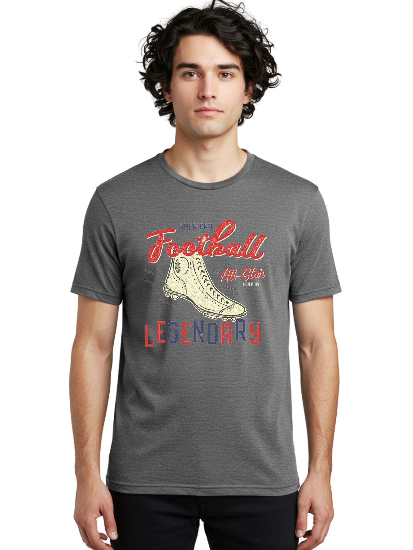 American-Football-Legendary Men'S Graphic Tee, 100% Cotton, Comfortable Casual Summer Wear, Machine Washable, Football Cleat, American Football, Sports Graphic, Legendary Athlete, Pro Bowl, All-Star Game, Sports Apparel, Football Cleats, Aab929 14