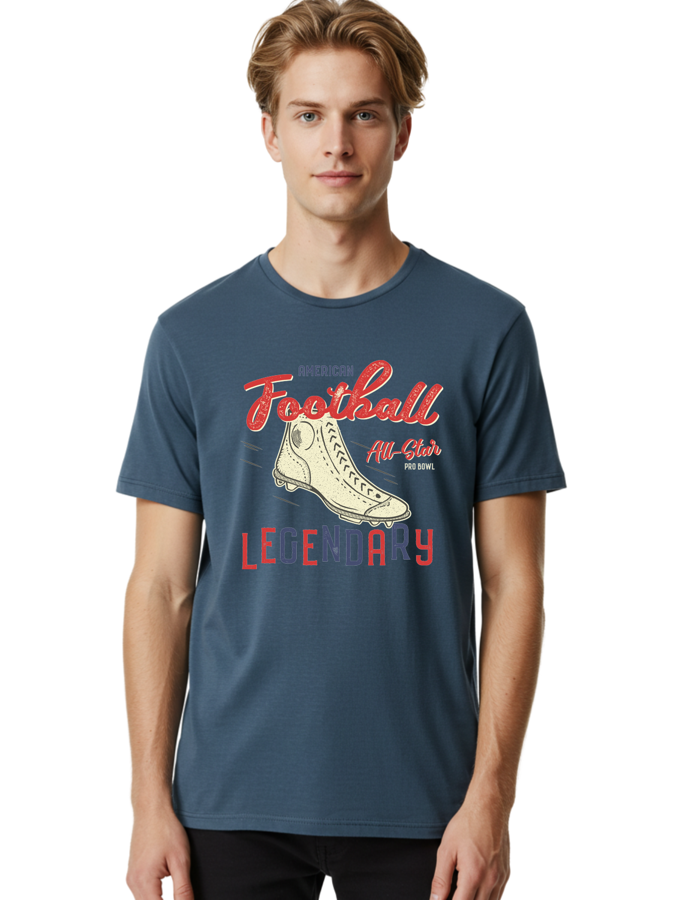 American-Football-Legendary Men'S Graphic Tee, 100% Cotton, Comfortable Casual Summer Wear, Machine Washable, Football Cleat, American Football, Sports Graphic, Legendary Athlete, Pro Bowl, All-Star Game, Sports Apparel, Football Cleats, Aab929 6