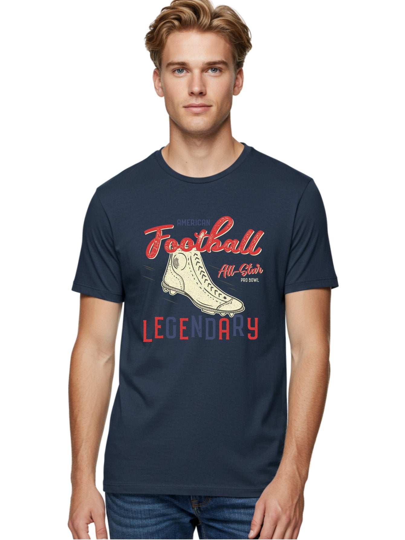 American-Football-Legendary Men'S Graphic Tee, 100% Cotton, Comfortable Casual Summer Wear, Machine Washable, Football Cleat, American Football, Sports Graphic, Legendary Athlete, Pro Bowl, All-Star Game, Sports Apparel, Football Cleats, Aab929 25