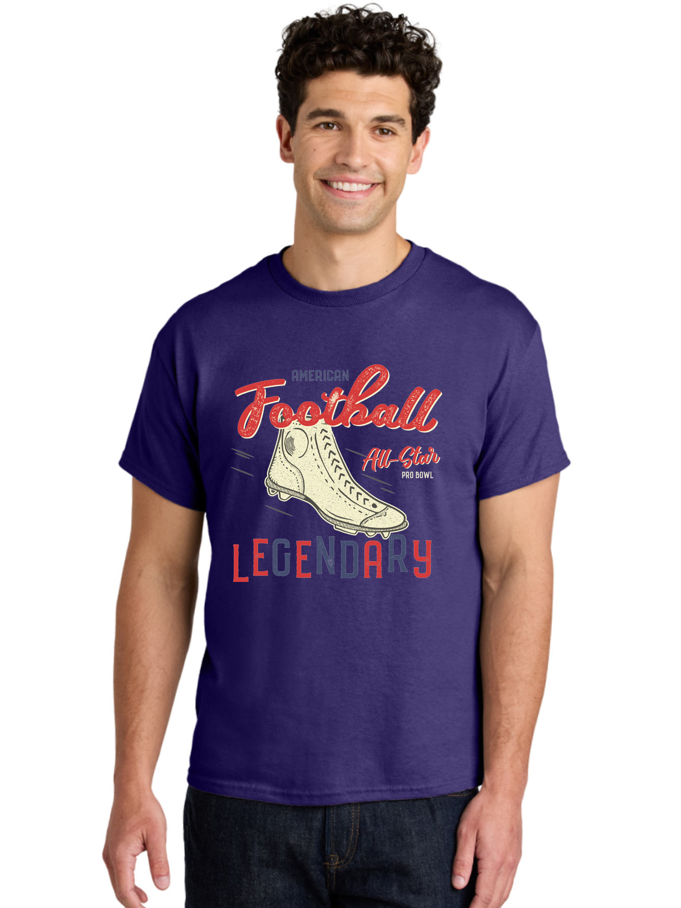 American-Football-Legendary Men'S Graphic Tee, 100% Cotton, Comfortable Casual Summer Wear, Machine Washable, Football Cleat, American Football, Sports Graphic, Legendary Athlete, Pro Bowl, All-Star Game, Sports Apparel, Football Cleats, Aab929 30