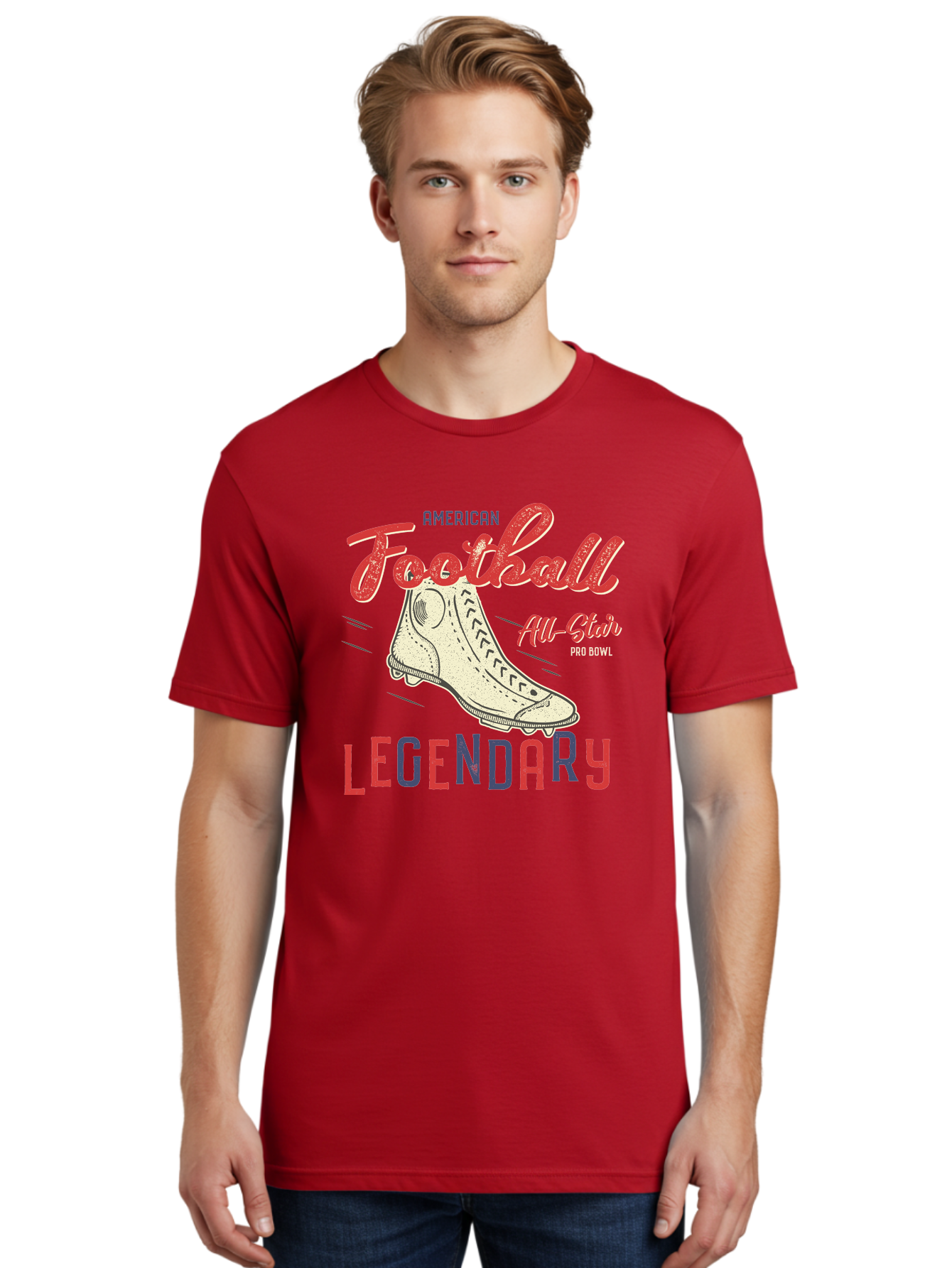 American-Football-Legendary Men'S Graphic Tee, 100% Cotton, Comfortable Casual Summer Wear, Machine Washable, Football Cleat, American Football, Sports Graphic, Legendary Athlete, Pro Bowl, All-Star Game, Sports Apparel, Football Cleats, Aab929 16