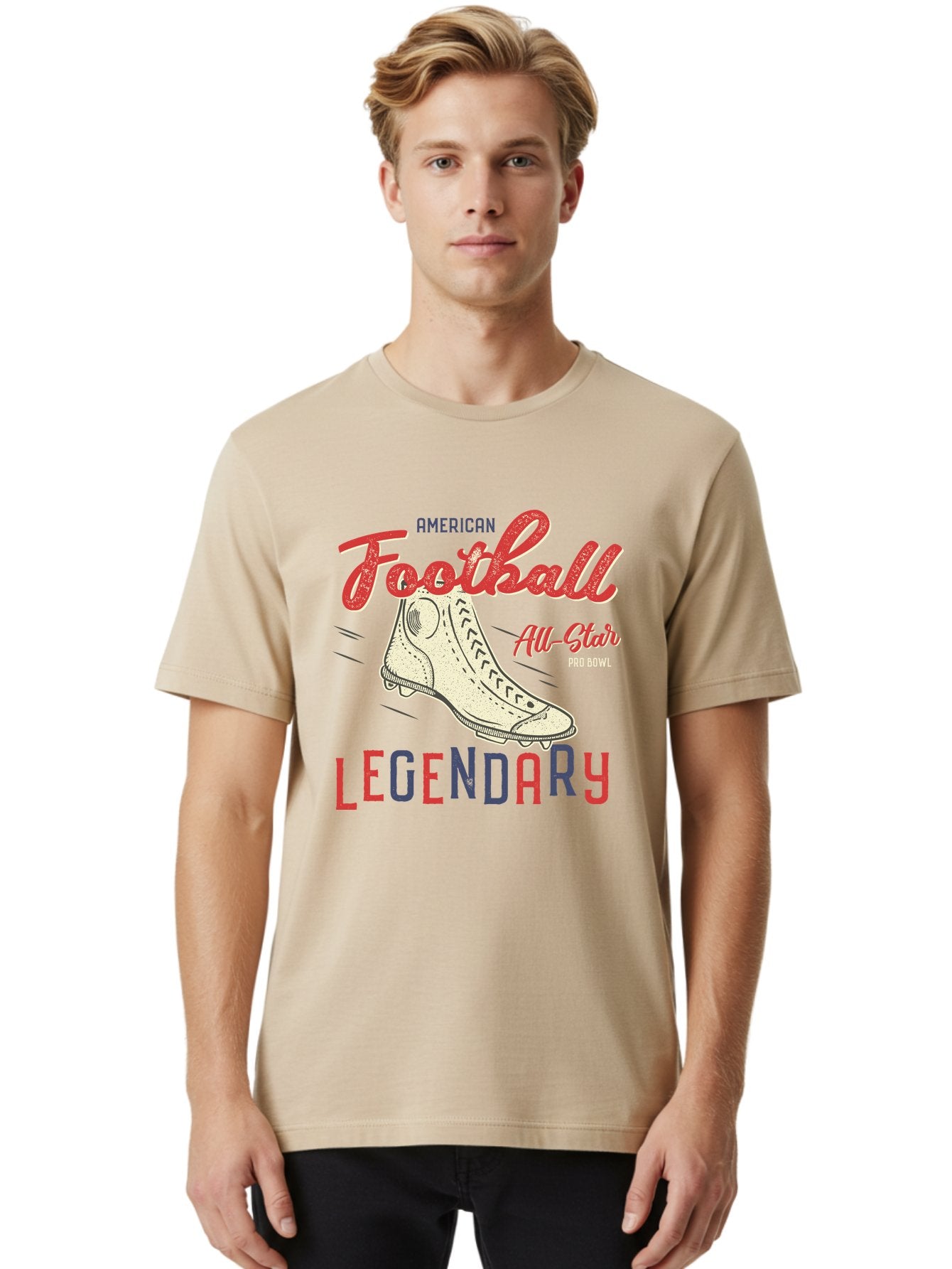 American-Football-Legendary Men'S Graphic Tee, 100% Cotton, Comfortable Casual Summer Wear, Machine Washable, Football Cleat, American Football, Sports Graphic, Legendary Athlete, Pro Bowl, All-Star Game, Sports Apparel, Football Cleats, Aab929 18