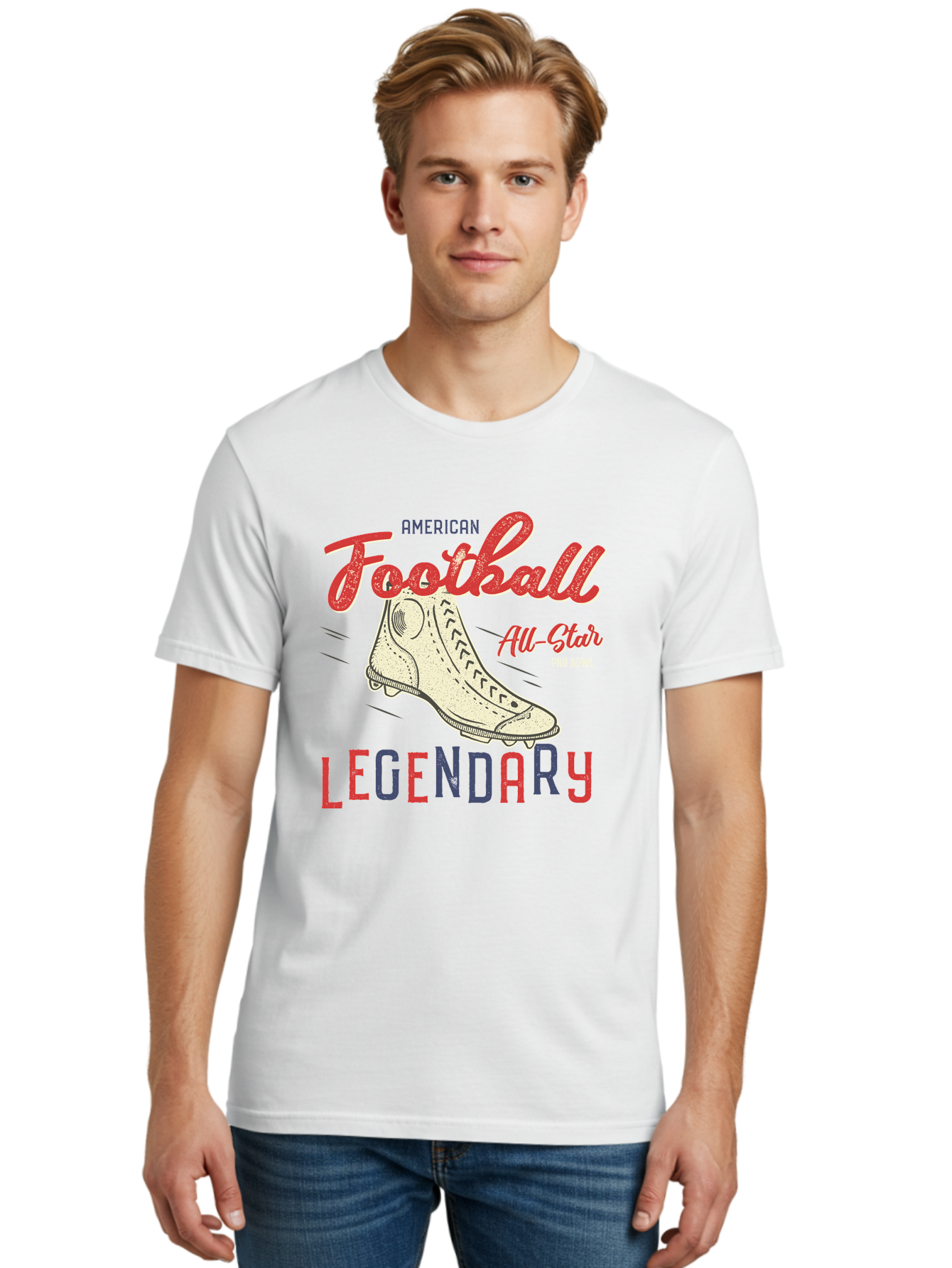 American-Football-Legendary Men'S Graphic Tee, 100% Cotton, Comfortable Casual Summer Wear, Machine Washable, Football Cleat, American Football, Sports Graphic, Legendary Athlete, Pro Bowl, All-Star Game, Sports Apparel, Football Cleats, Aab929 18