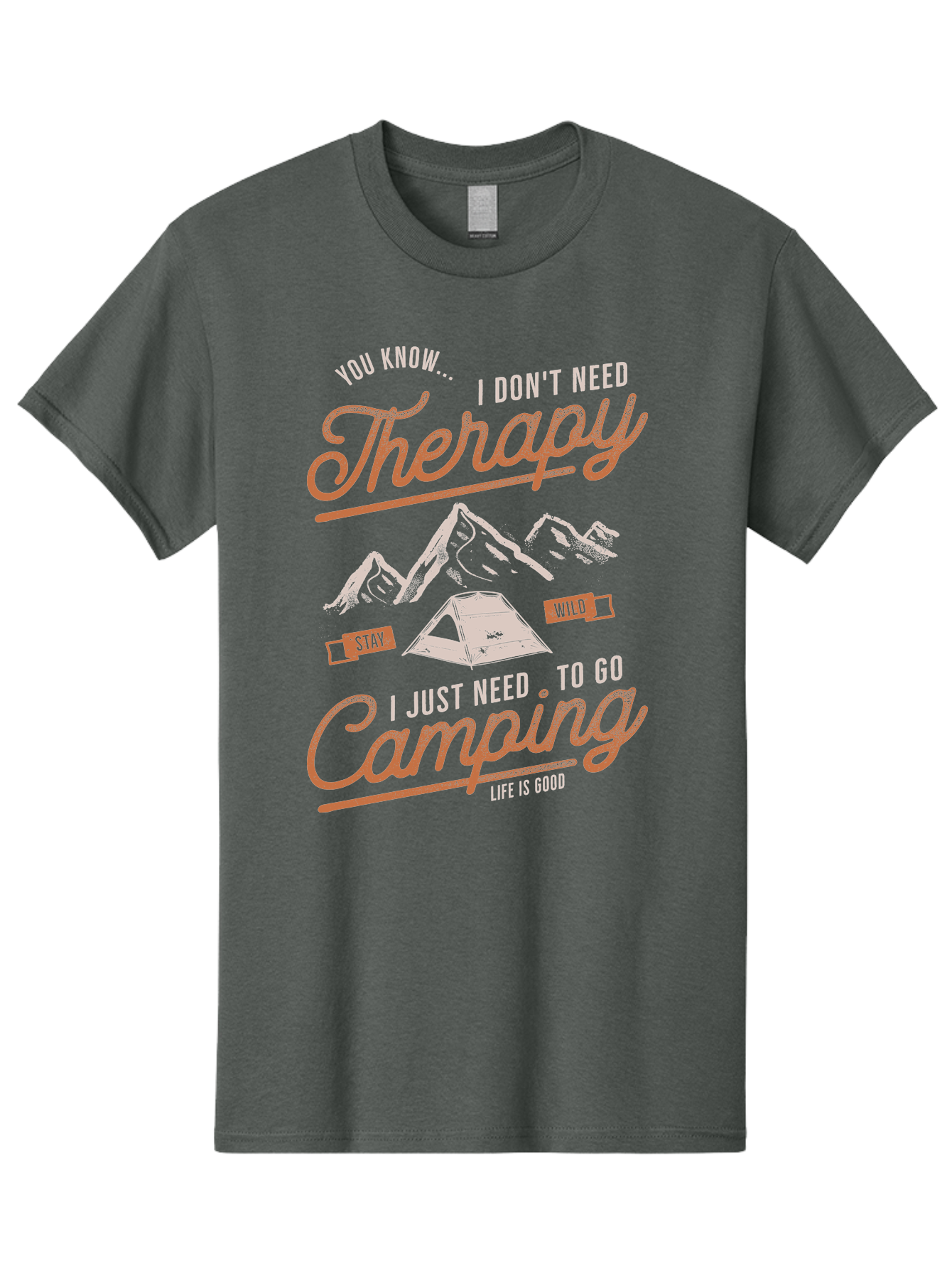 Camping-Therapy-1 Men'S Graphic Tee, 100% Cotton, Comfortable Casual Summer Wear, Machine Washable, Camping Therapy, Outdoor Adventure, Nature Escape, Mountains, Tent, Relaxation, Stress Relief, Wellness, Adventure Seeking, Inspirational Quote Aab930