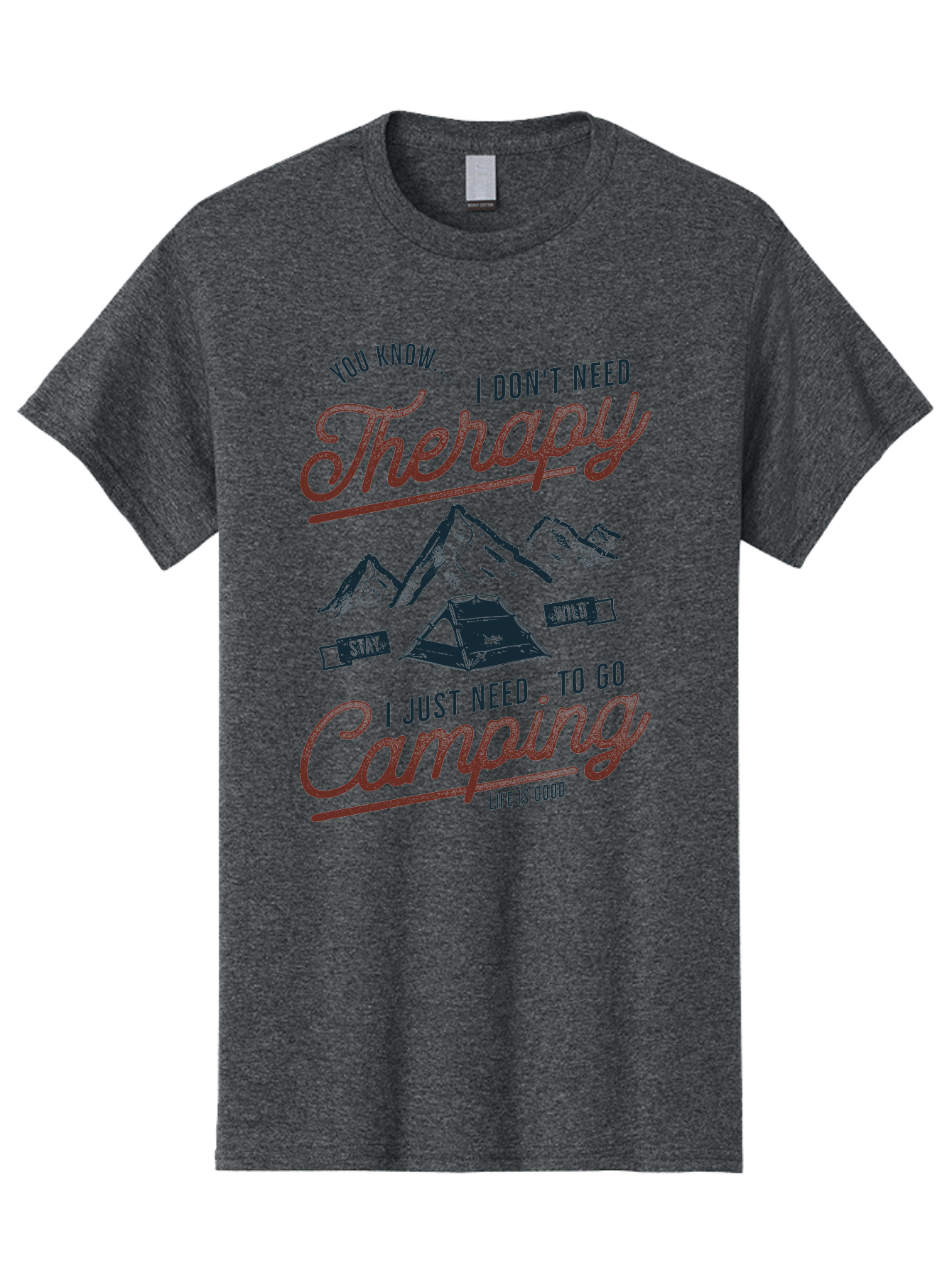 Camping-Therapy Men'S Graphic Tee, 100% Cotton, Comfortable Casual Summer Wear, Machine Washable, Camping Therapy, Outdoor Adventure, Wilderness Escape, Stay Wild, Life Is Good, Nature Therapy, Camping Quotes, Adventure Seeking, Aab931