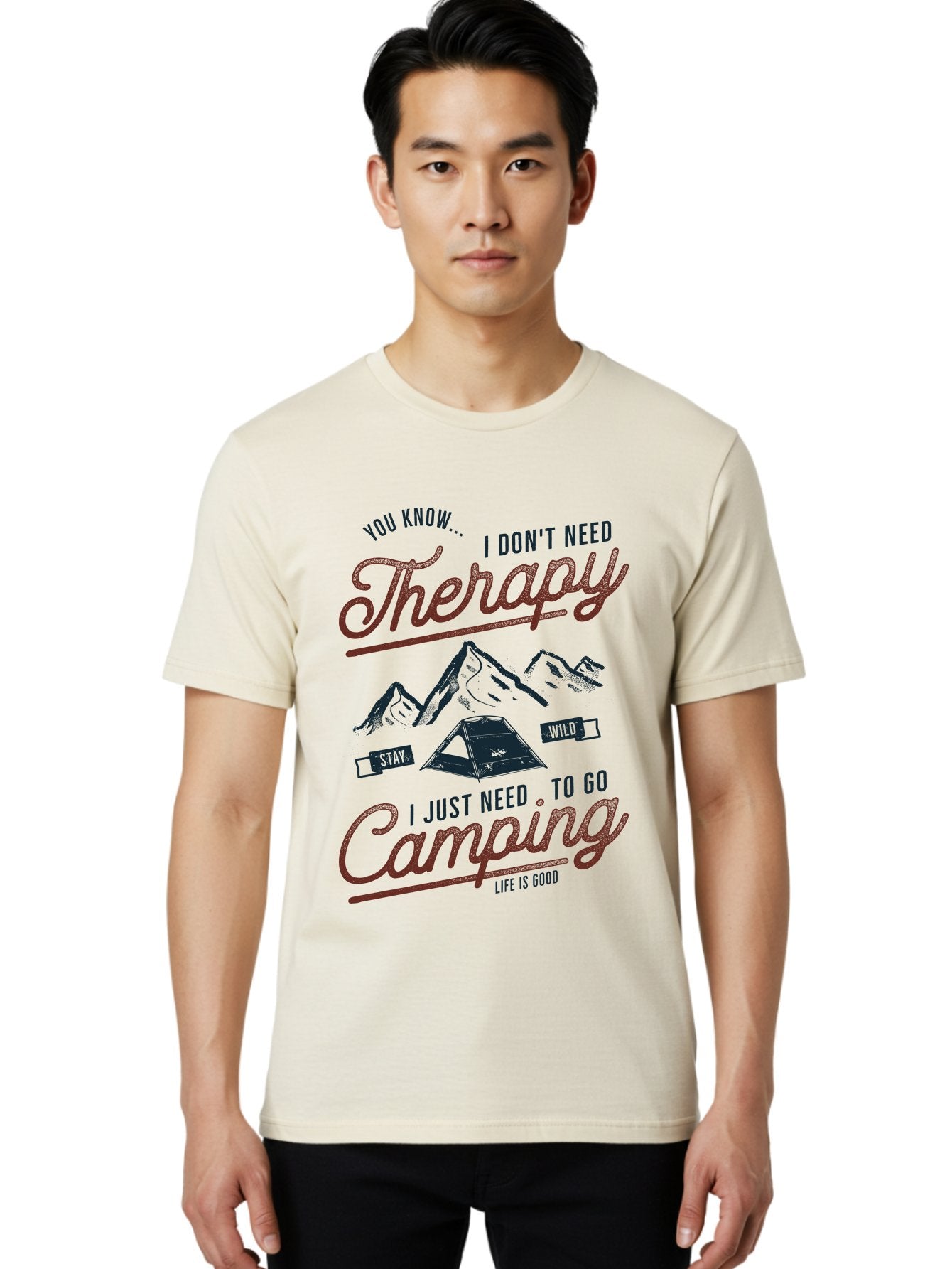 Camping-Therapy Men'S Graphic Tee, 100% Cotton, Comfortable Casual Summer Wear, Machine Washable, Camping Therapy, Outdoor Adventure, Wilderness Escape, Stay Wild, Life Is Good, Nature Therapy, Camping Quotes, Adventure Seeking, Aab931 20