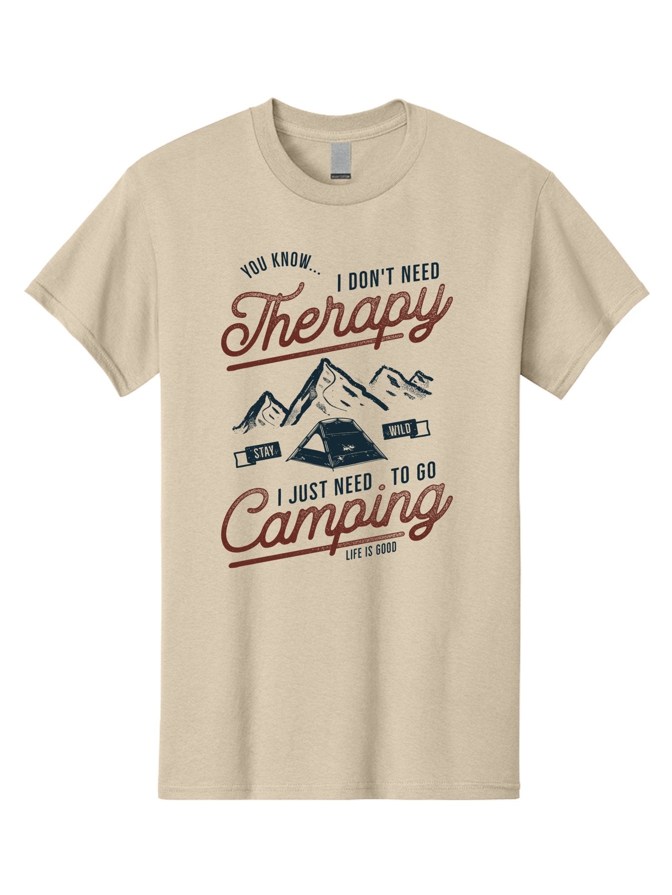 Camping-Therapy Men'S Graphic Tee, 100% Cotton, Comfortable Casual Summer Wear, Machine Washable, Camping Therapy, Outdoor Adventure, Wilderness Escape, Stay Wild, Life Is Good, Nature Therapy, Camping Quotes, Adventure Seeking, Aab931