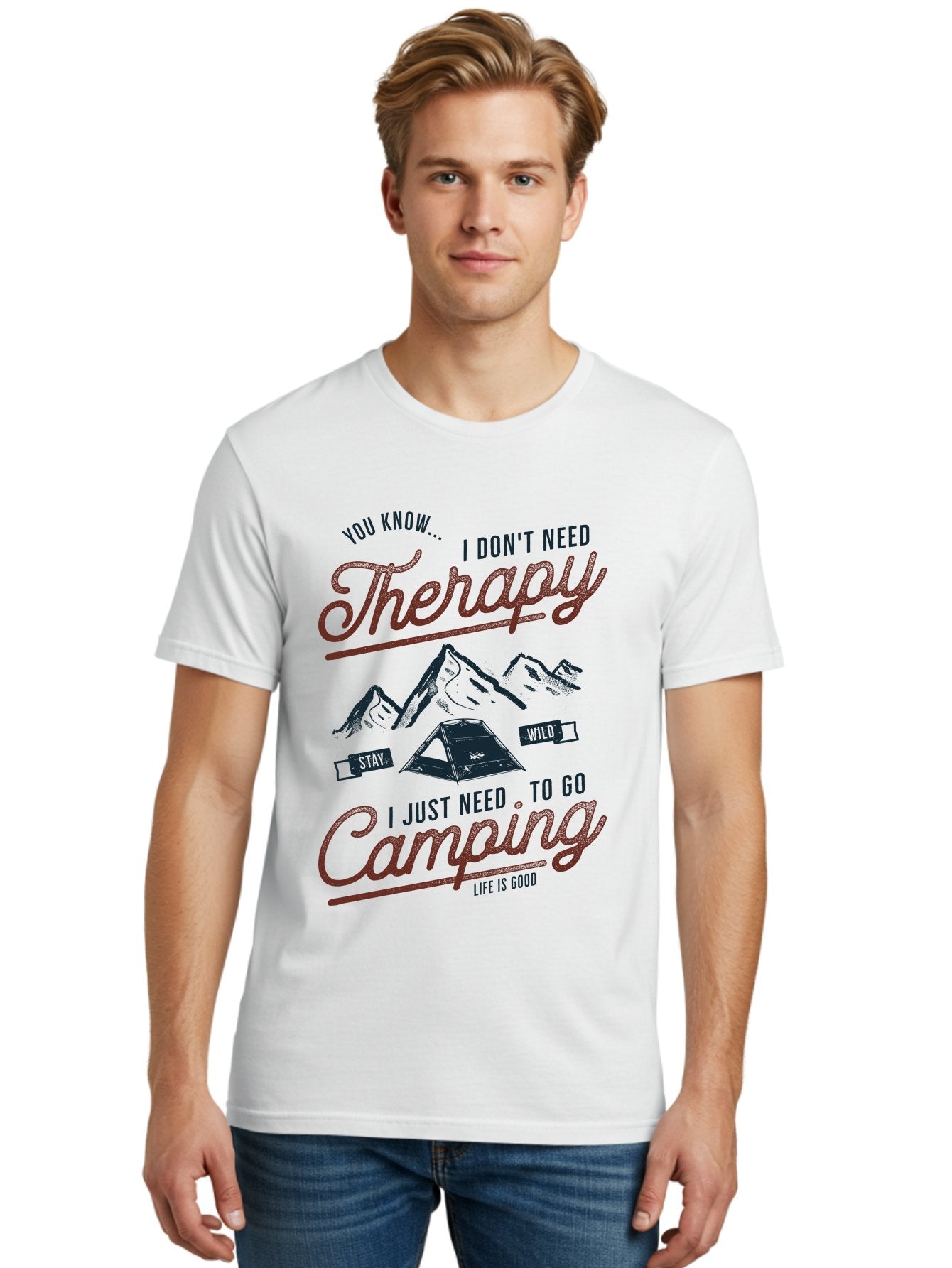 Camping-Therapy Men'S Graphic Tee, 100% Cotton, Comfortable Casual Summer Wear, Machine Washable, Camping Therapy, Outdoor Adventure, Wilderness Escape, Stay Wild, Life Is Good, Nature Therapy, Camping Quotes, Adventure Seeking, Aab931 16