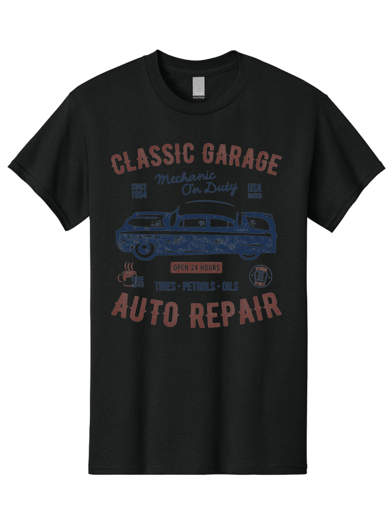 Classic-Garage-Auto-Repair Men'S Graphic Tee, 100% Cotton, Comfortable Casual Summer Wear, Machine Washable, Classic Car, Garage Services, 24-Hour Auto Repair, Mechanic On Duty, Tires, Petrols, Oils, Free Coffee, Usa-Based, Auto Repair Shop, Aab932 27