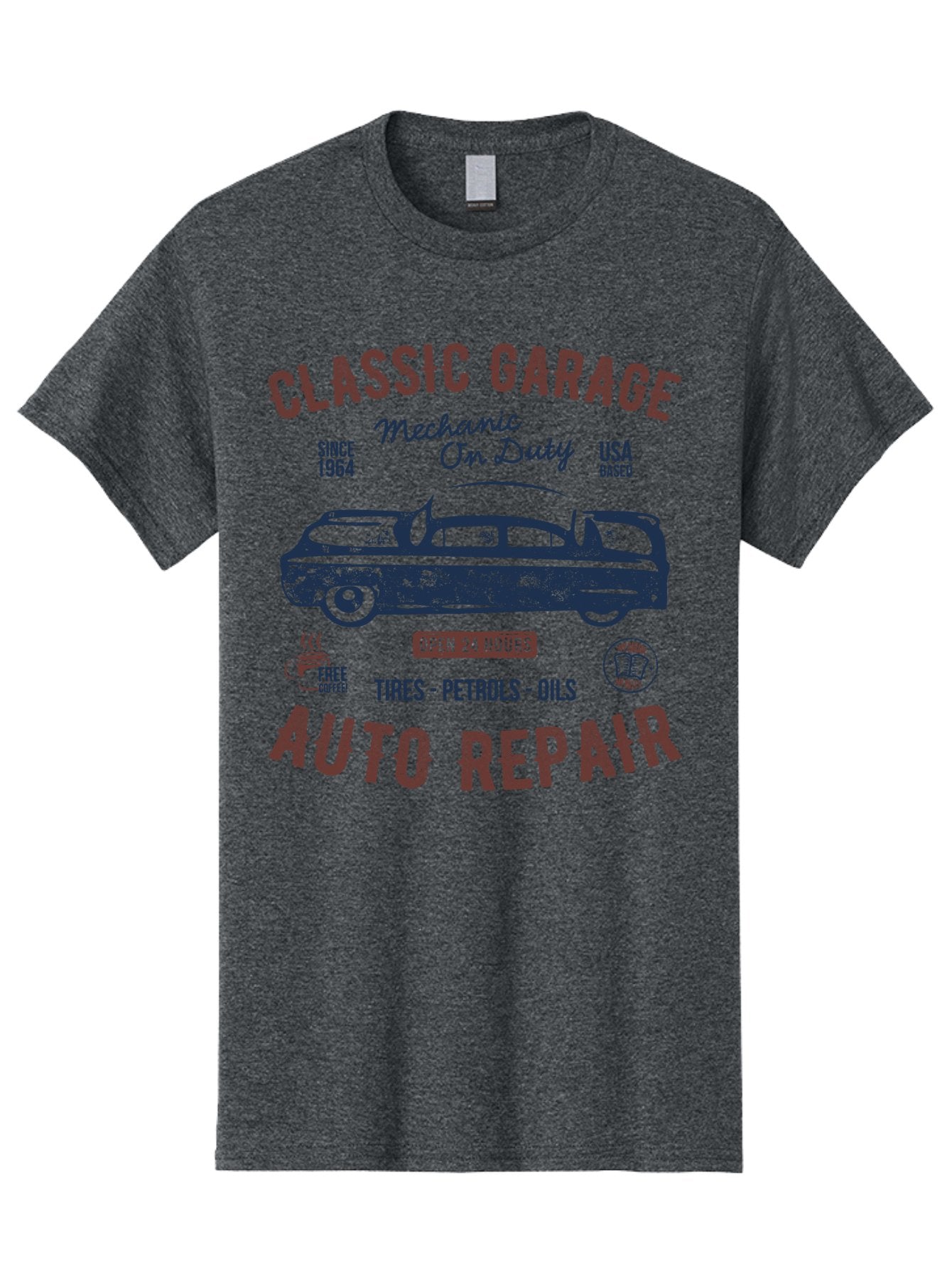 Classic-Garage-Auto-Repair Men'S Graphic Tee, 100% Cotton, Comfortable Casual Summer Wear, Machine Washable, Classic Car, Garage Services, 24-Hour Auto Repair, Mechanic On Duty, Tires, Petrols, Oils, Free Coffee, Usa-Based, Auto Repair Shop, Aab932 11