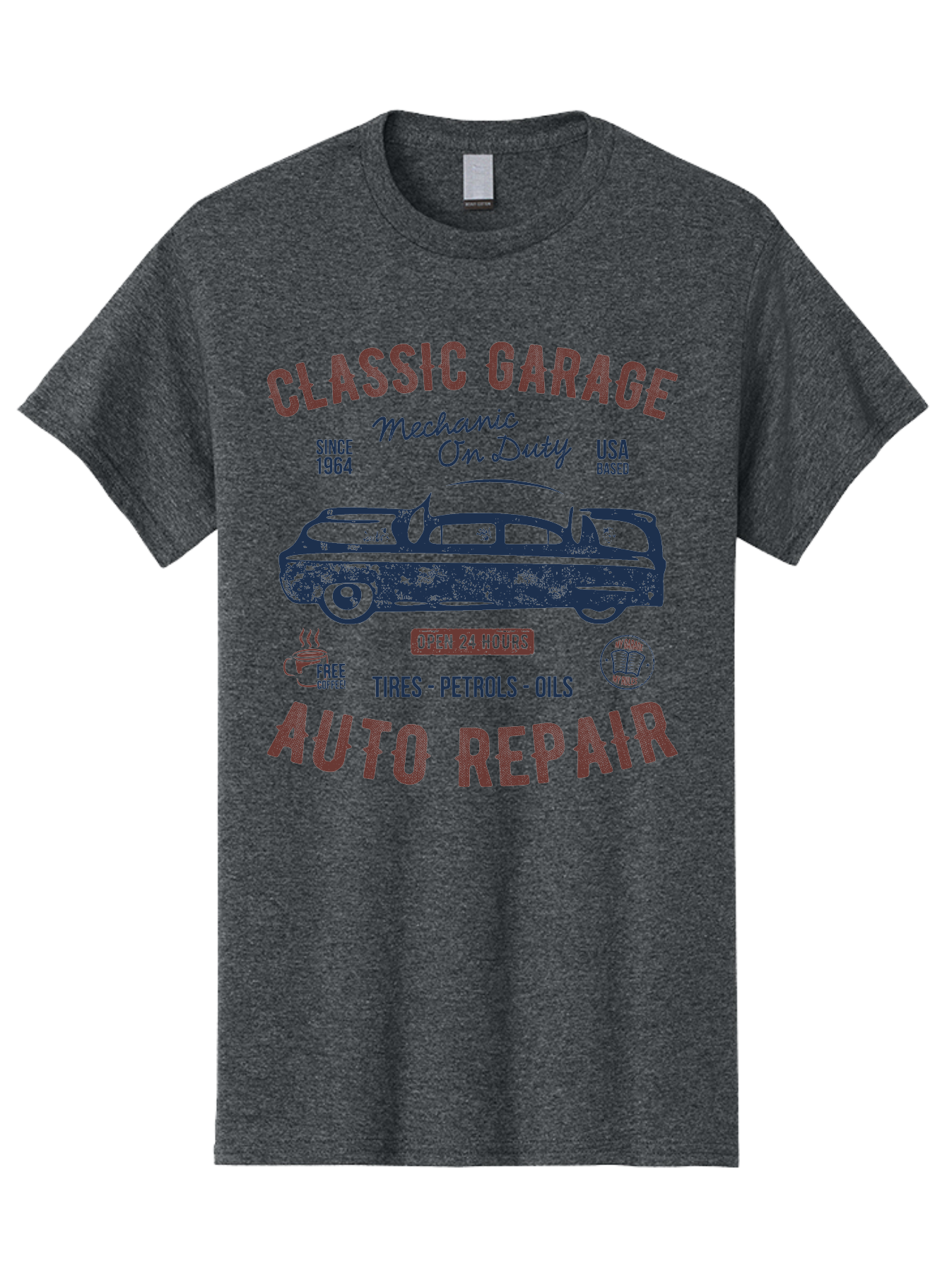 Classic-Garage-Auto-Repair Men'S Graphic Tee, 100% Cotton, Comfortable Casual Summer Wear, Machine Washable, Classic Car, Garage Services, 24-Hour Auto Repair, Mechanic On Duty, Tires, Petrols, Oils, Free Coffee, Usa-Based, Auto Repair Shop, Aab932 7