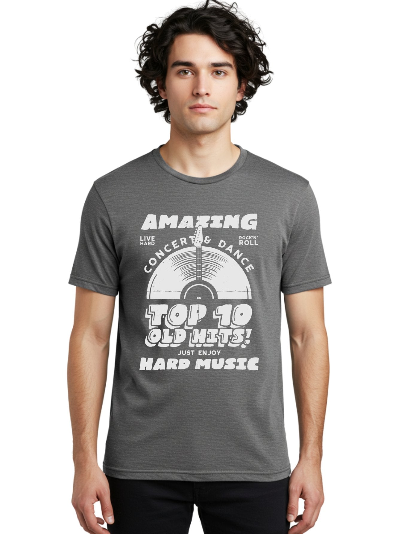 Concert-Dance Men'S Graphic Tee, 100% Cotton, Comfortable Casual Summer Wear, Machine Washable, Concert, Dance, Rock N Roll, Old Hits, Live Hard, Hard Music, Amazing Concert, Top 10 Countdown, Vinyl Record, Energetic Vibes Aab933 23