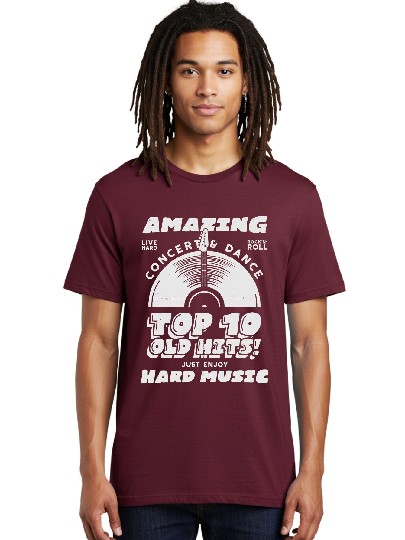 Concert-Dance Men'S Graphic Tee, 100% Cotton, Comfortable Casual Summer Wear, Machine Washable, Concert, Dance, Rock N Roll, Old Hits, Live Hard, Hard Music, Amazing Concert, Top 10 Countdown, Vinyl Record, Energetic Vibes Aab933 19