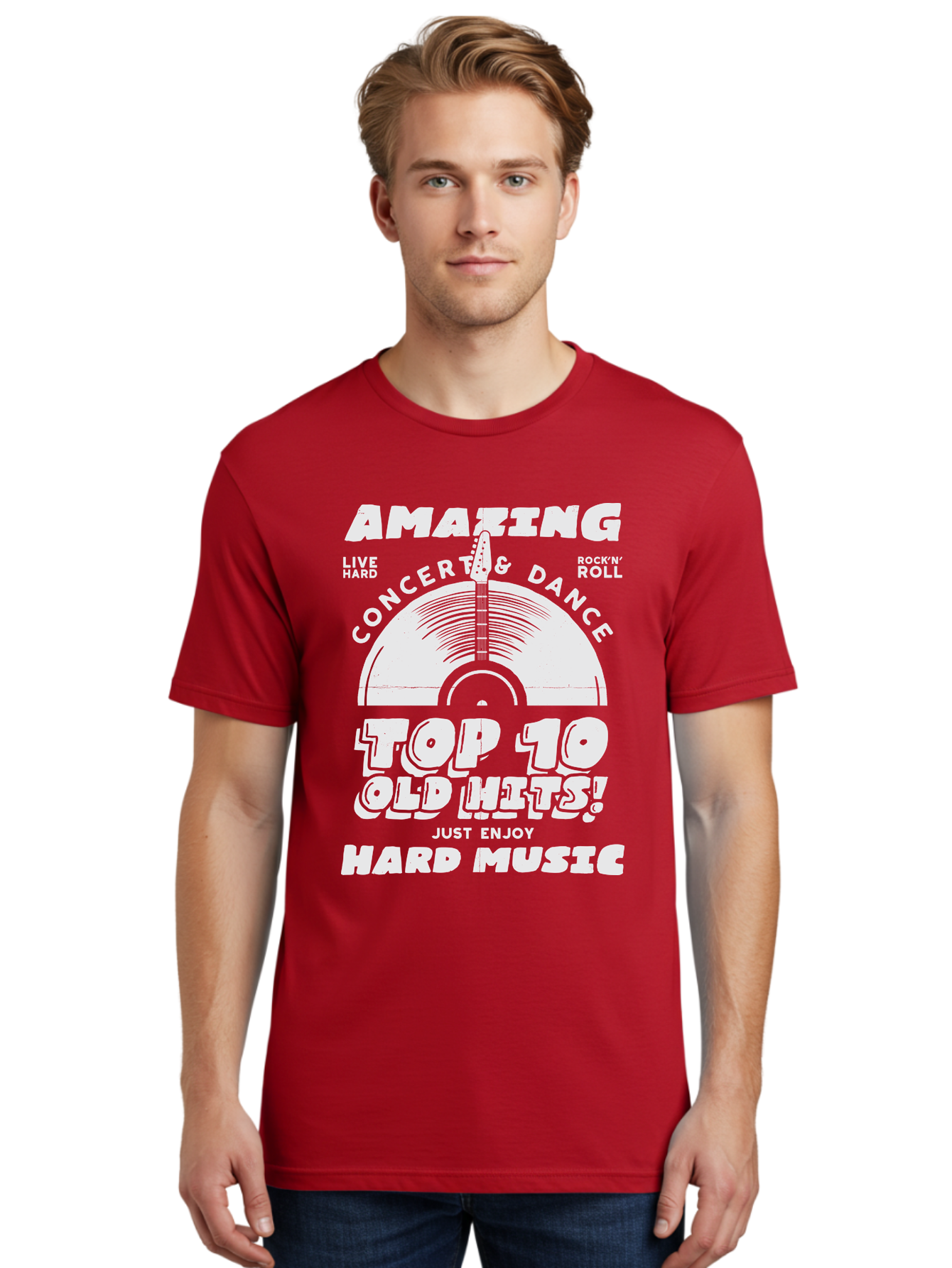 Concert-Dance Men'S Graphic Tee, 100% Cotton, Comfortable Casual Summer Wear, Machine Washable, Concert, Dance, Rock N Roll, Old Hits, Live Hard, Hard Music, Amazing Concert, Top 10 Countdown, Vinyl Record, Energetic Vibes Aab933 30