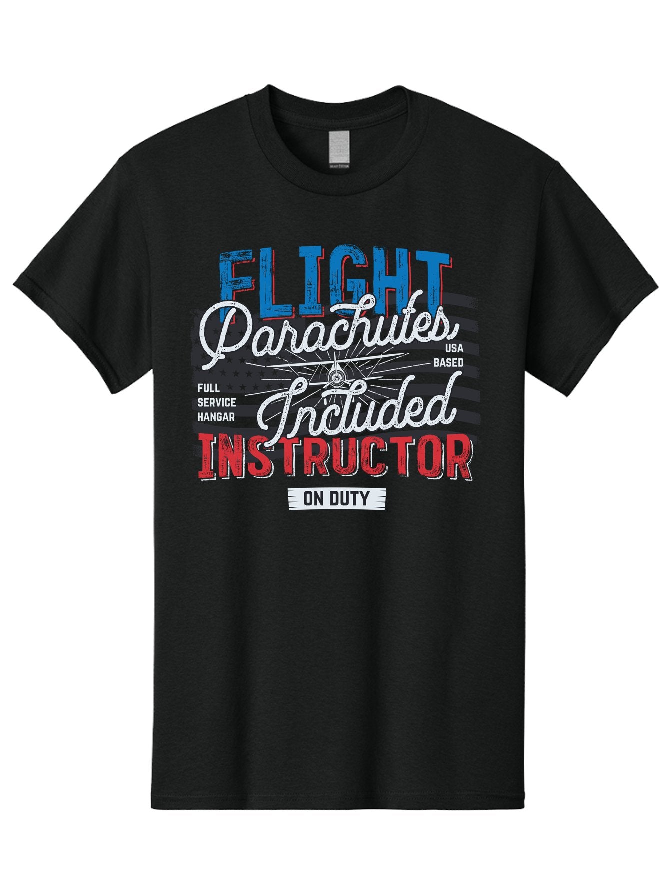 Flight-Parachutes-Included-Instructor Men'S Graphic Tee, 100% Cotton, Comfortable Casual Summer Wear, Machine Washable, Parachute Instructor, Usa Based, Full Service Hangar, On Duty, Flight Training, Parachute Lessons, Skydiving Instructor, Aab934 11