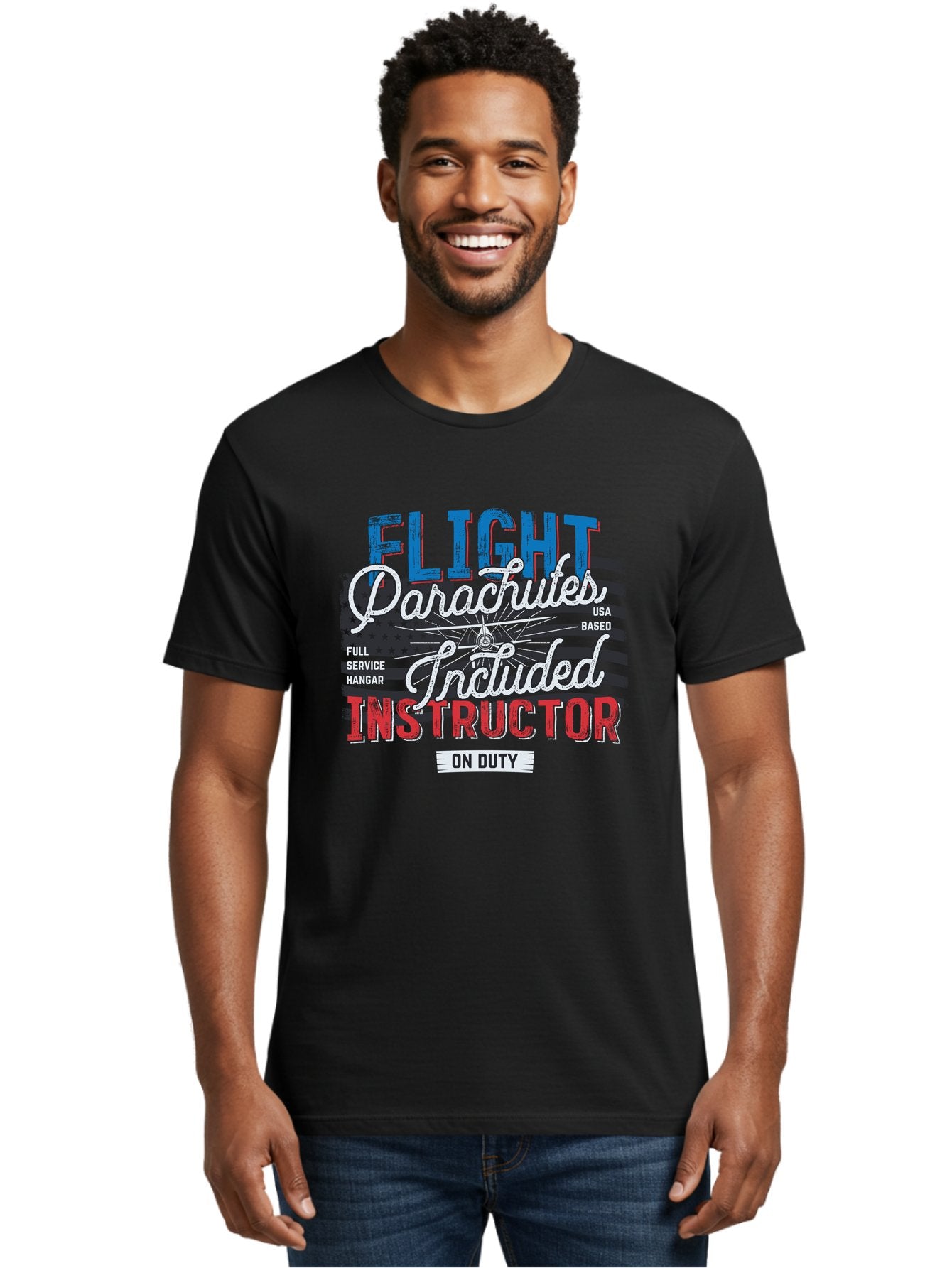 Flight-Parachutes-Included-Instructor Men'S Graphic Tee, 100% Cotton, Comfortable Casual Summer Wear, Machine Washable, Parachute Instructor, Usa Based, Full Service Hangar, On Duty, Flight Training, Parachute Lessons, Skydiving Instructor, Aab934 27