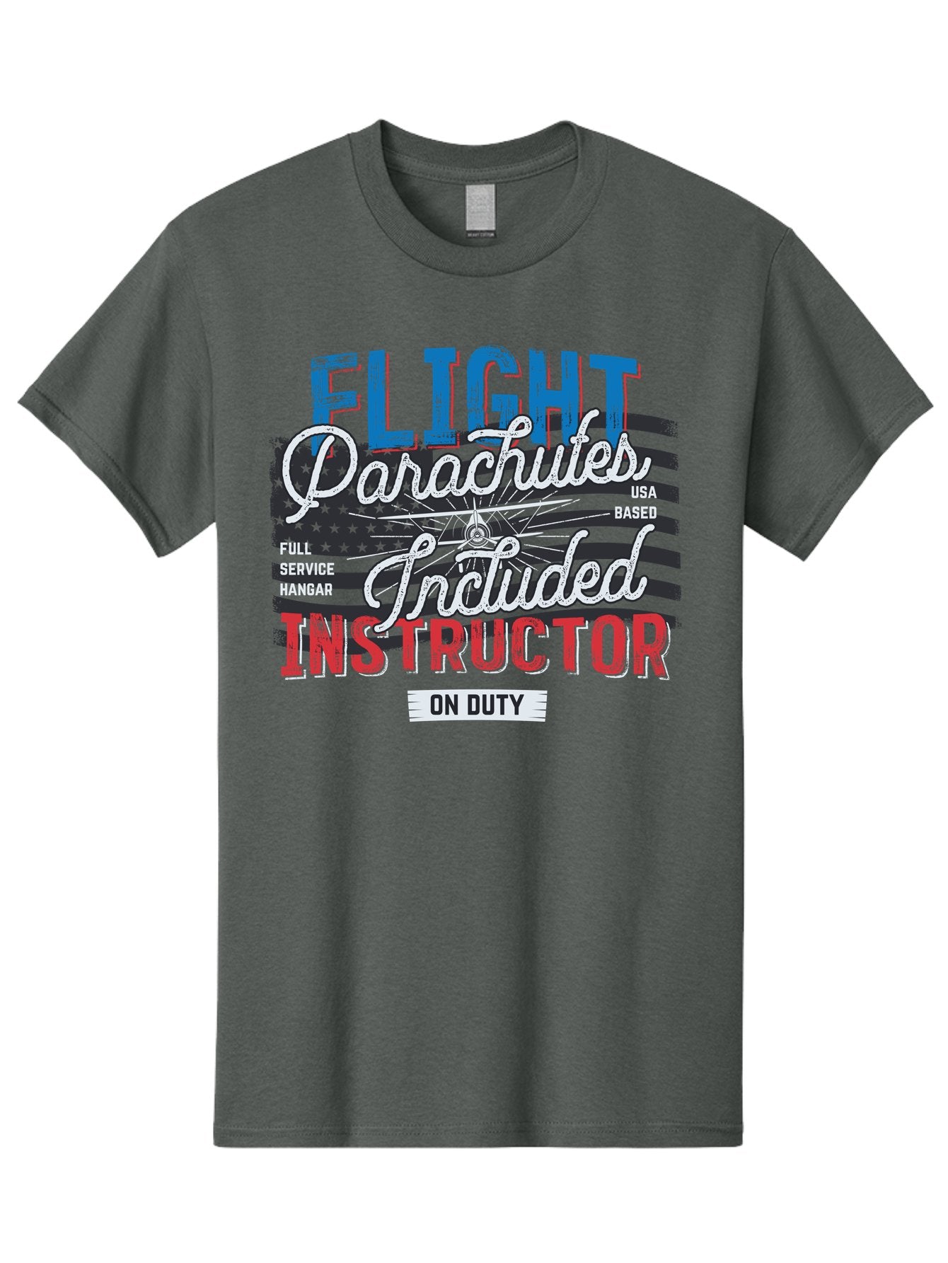 Flight-Parachutes-Included-Instructor Men'S Graphic Tee, 100% Cotton, Comfortable Casual Summer Wear, Machine Washable, Parachute Instructor, Usa Based, Full Service Hangar, On Duty, Flight Training, Parachute Lessons, Skydiving Instructor, Aab934 4