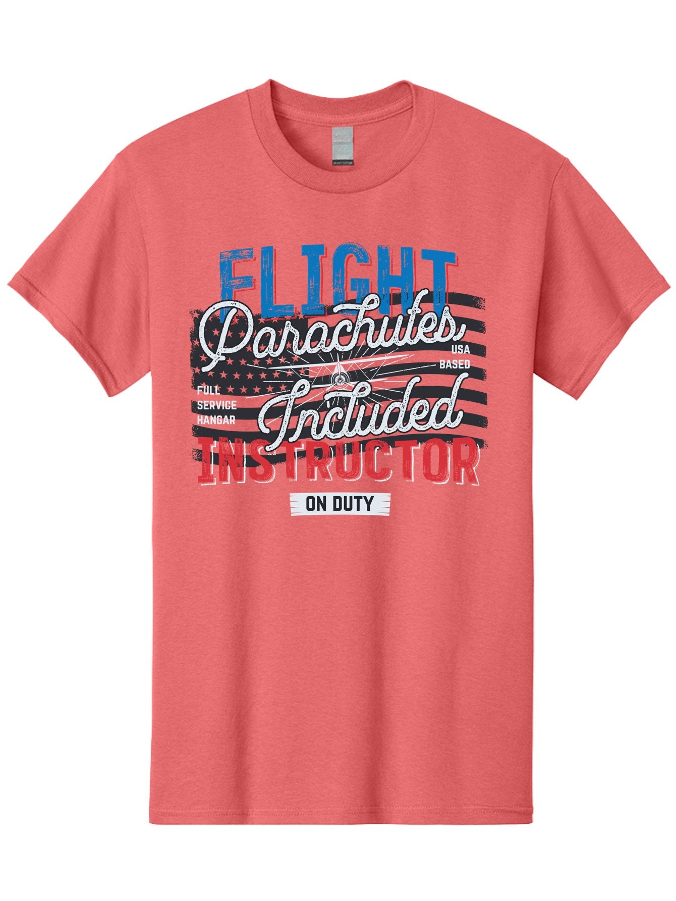 Flight-Parachutes-Included-Instructor Men'S Graphic Tee, 100% Cotton, Comfortable Casual Summer Wear, Machine Washable, Parachute Instructor, Usa Based, Full Service Hangar, On Duty, Flight Training, Parachute Lessons, Skydiving Instructor, Aab934 3