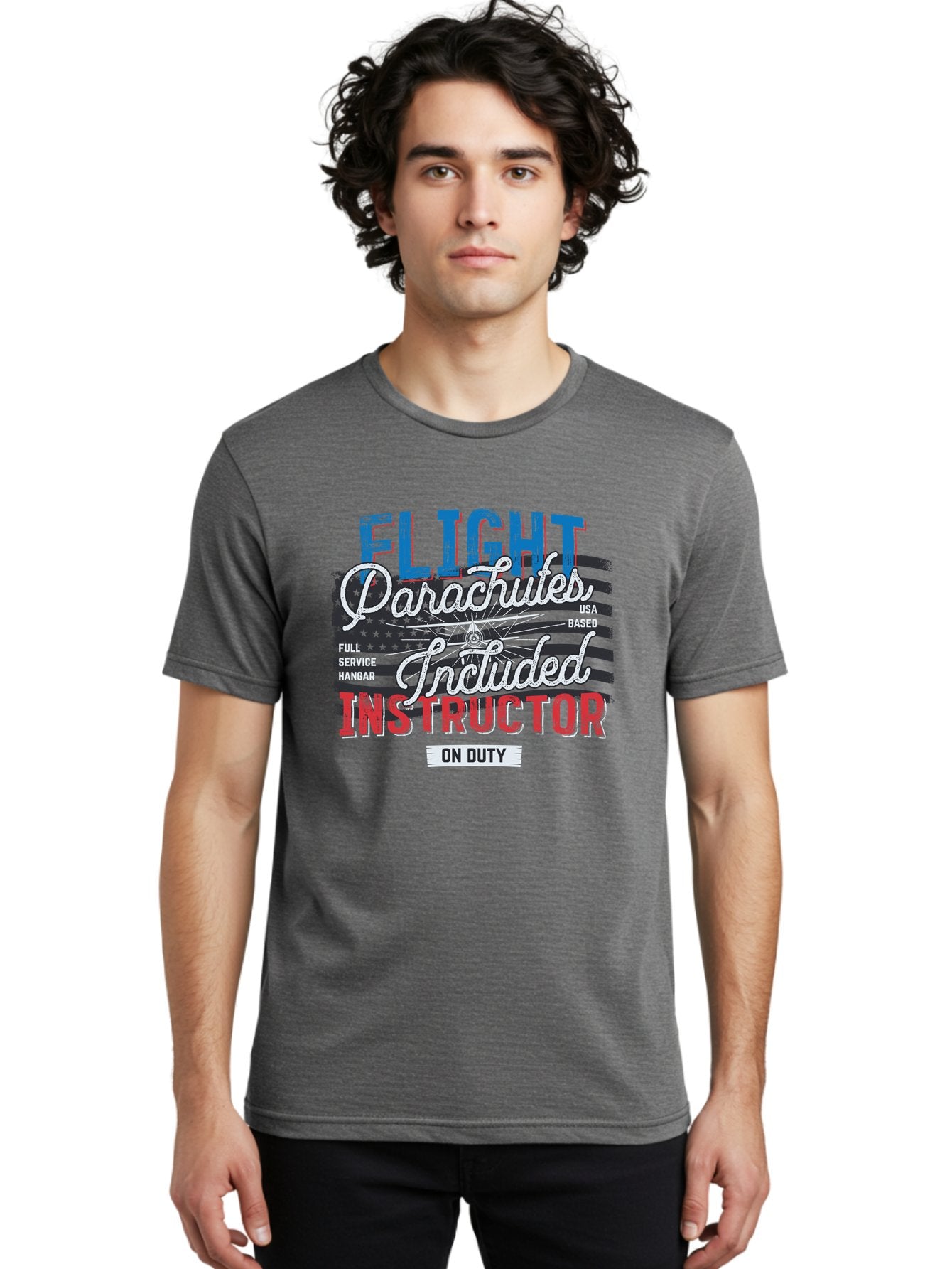 Flight-Parachutes-Included-Instructor Men'S Graphic Tee, 100% Cotton, Comfortable Casual Summer Wear, Machine Washable, Parachute Instructor, Usa Based, Full Service Hangar, On Duty, Flight Training, Parachute Lessons, Skydiving Instructor, Aab934 21