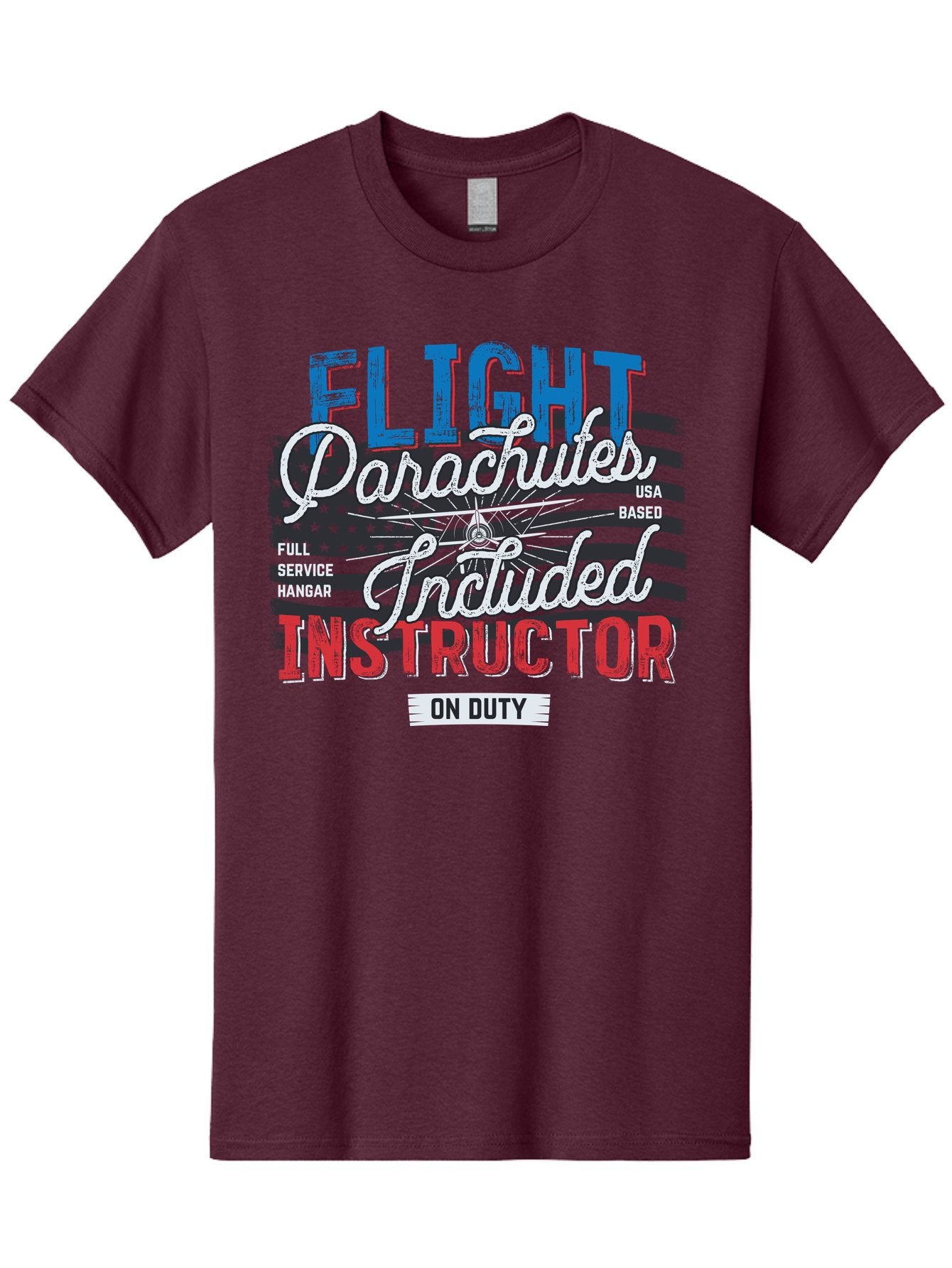 Flight-Parachutes-Included-Instructor Men'S Graphic Tee, 100% Cotton, Comfortable Casual Summer Wear, Machine Washable, Parachute Instructor, Usa Based, Full Service Hangar, On Duty, Flight Training, Parachute Lessons, Skydiving Instructor, Aab934 12