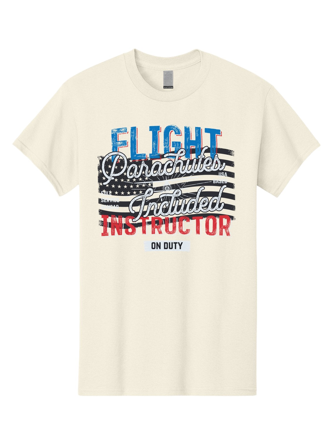 Flight-Parachutes-Included-Instructor Men'S Graphic Tee, 100% Cotton, Comfortable Casual Summer Wear, Machine Washable, Parachute Instructor, Usa Based, Full Service Hangar, On Duty, Flight Training, Parachute Lessons, Skydiving Instructor, Aab934
