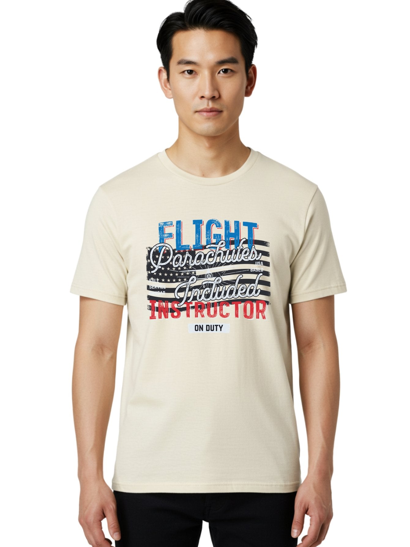 Flight-Parachutes-Included-Instructor Men'S Graphic Tee, 100% Cotton, Comfortable Casual Summer Wear, Machine Washable, Parachute Instructor, Usa Based, Full Service Hangar, On Duty, Flight Training, Parachute Lessons, Skydiving Instructor, Aab934 19