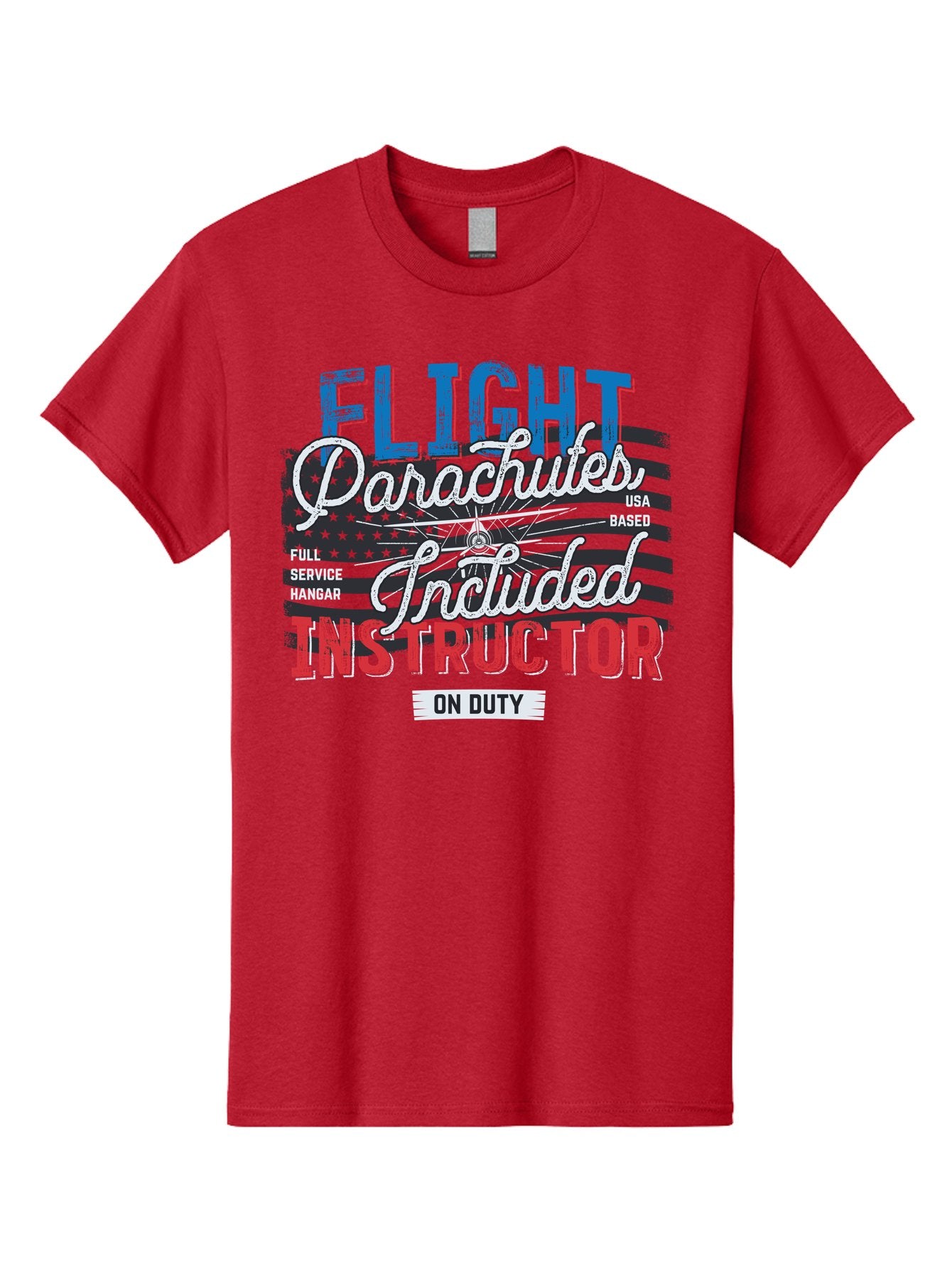 Flight-Parachutes-Included-Instructor Men'S Graphic Tee, 100% Cotton, Comfortable Casual Summer Wear, Machine Washable, Parachute Instructor, Usa Based, Full Service Hangar, On Duty, Flight Training, Parachute Lessons, Skydiving Instructor, Aab934 9