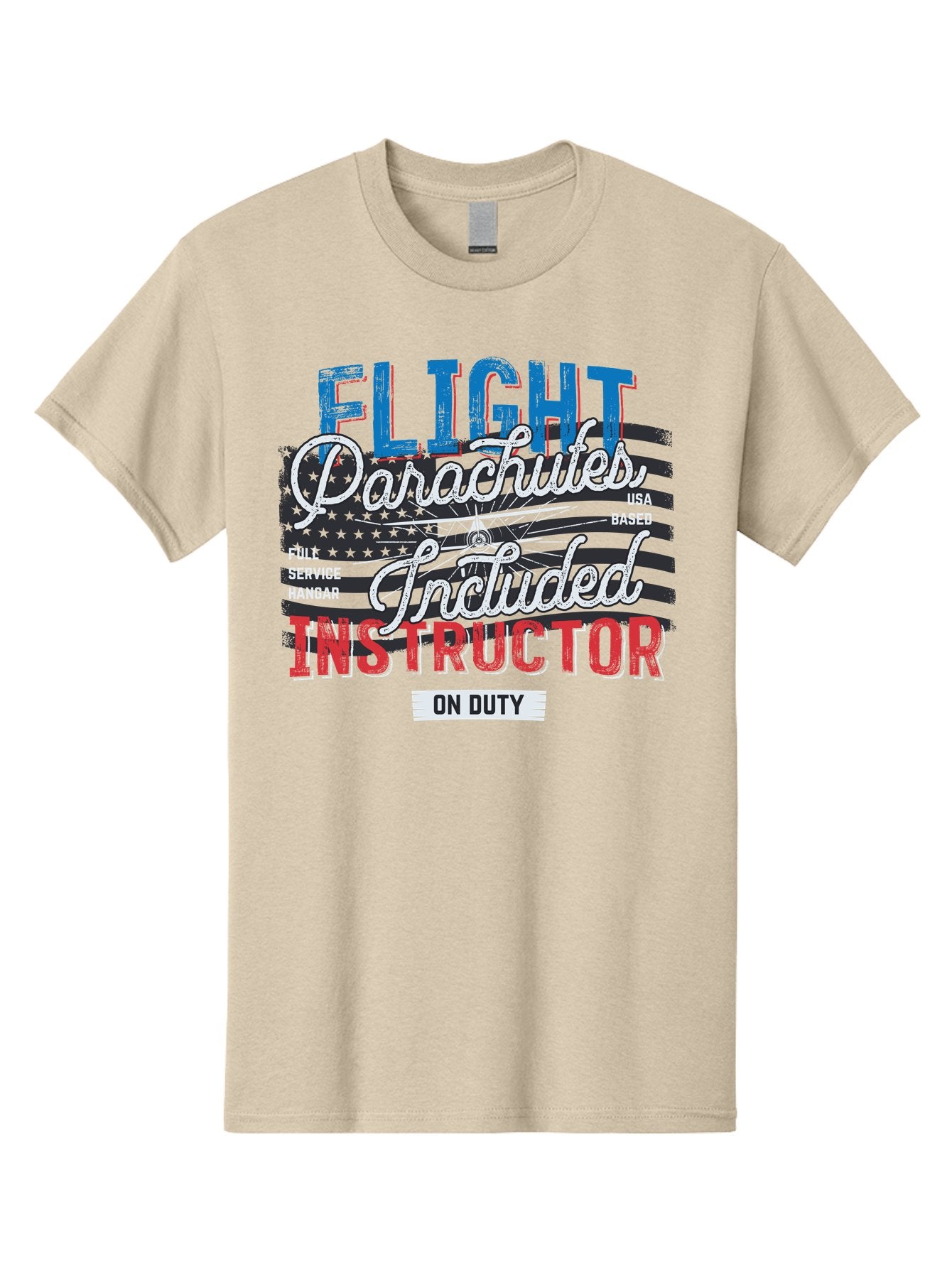 Flight-Parachutes-Included-Instructor Men'S Graphic Tee, 100% Cotton, Comfortable Casual Summer Wear, Machine Washable, Parachute Instructor, Usa Based, Full Service Hangar, On Duty, Flight Training, Parachute Lessons, Skydiving Instructor, Aab934 7