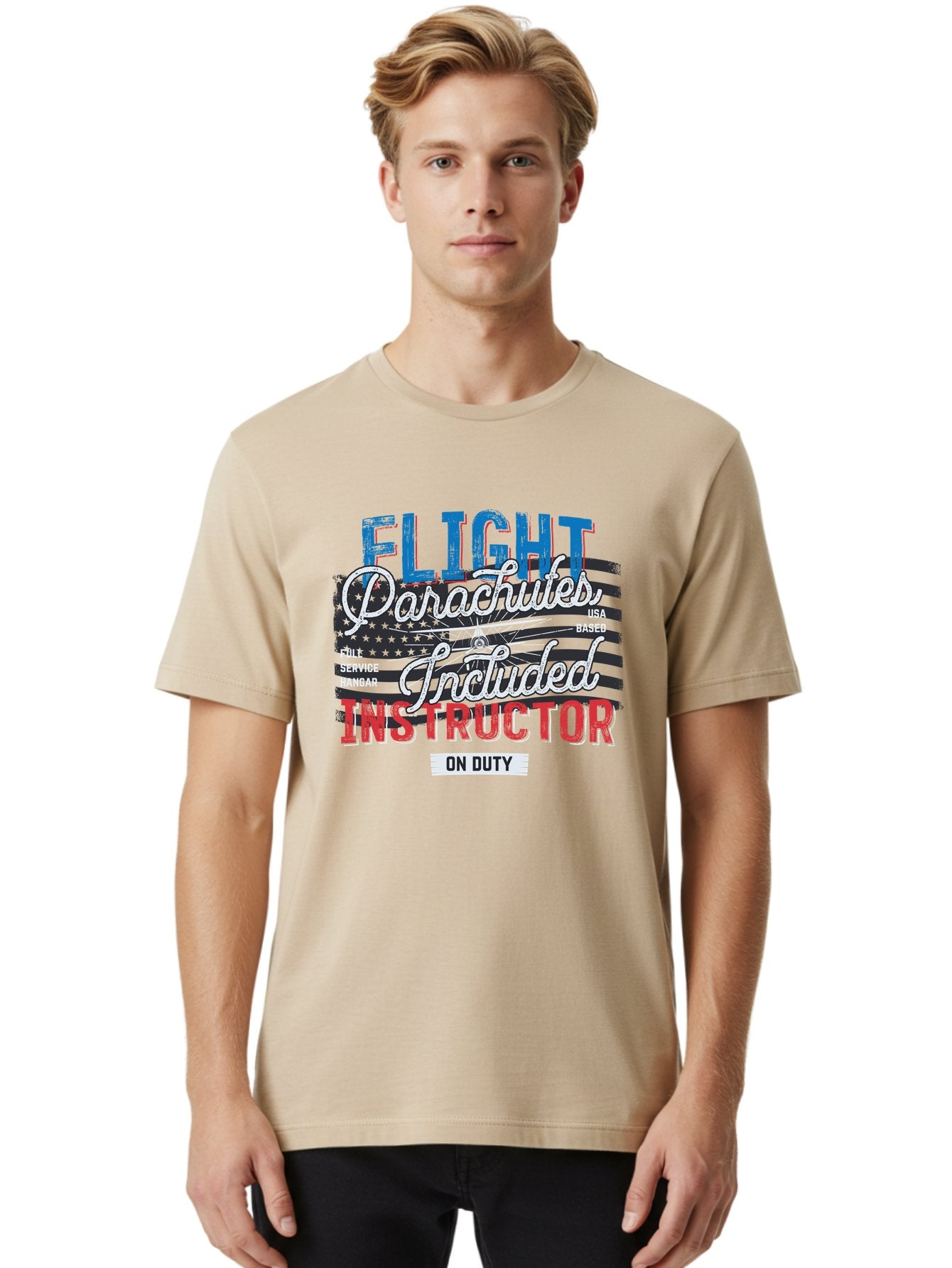 Flight-Parachutes-Included-Instructor Men'S Graphic Tee, 100% Cotton, Comfortable Casual Summer Wear, Machine Washable, Parachute Instructor, Usa Based, Full Service Hangar, On Duty, Flight Training, Parachute Lessons, Skydiving Instructor, Aab934 16