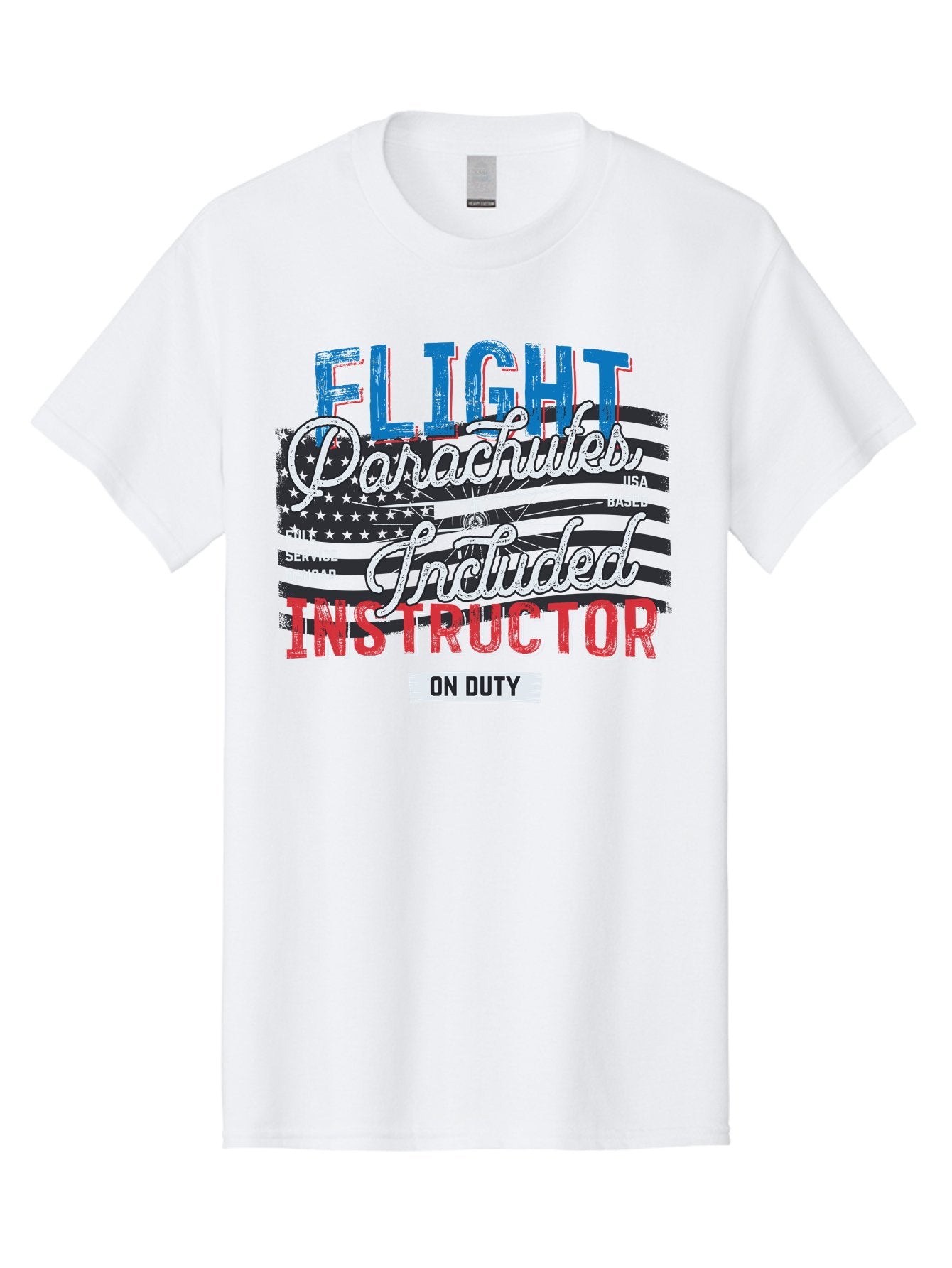 Flight-Parachutes-Included-Instructor Men'S Graphic Tee, 100% Cotton, Comfortable Casual Summer Wear, Machine Washable, Parachute Instructor, Usa Based, Full Service Hangar, On Duty, Flight Training, Parachute Lessons, Skydiving Instructor, Aab934 8