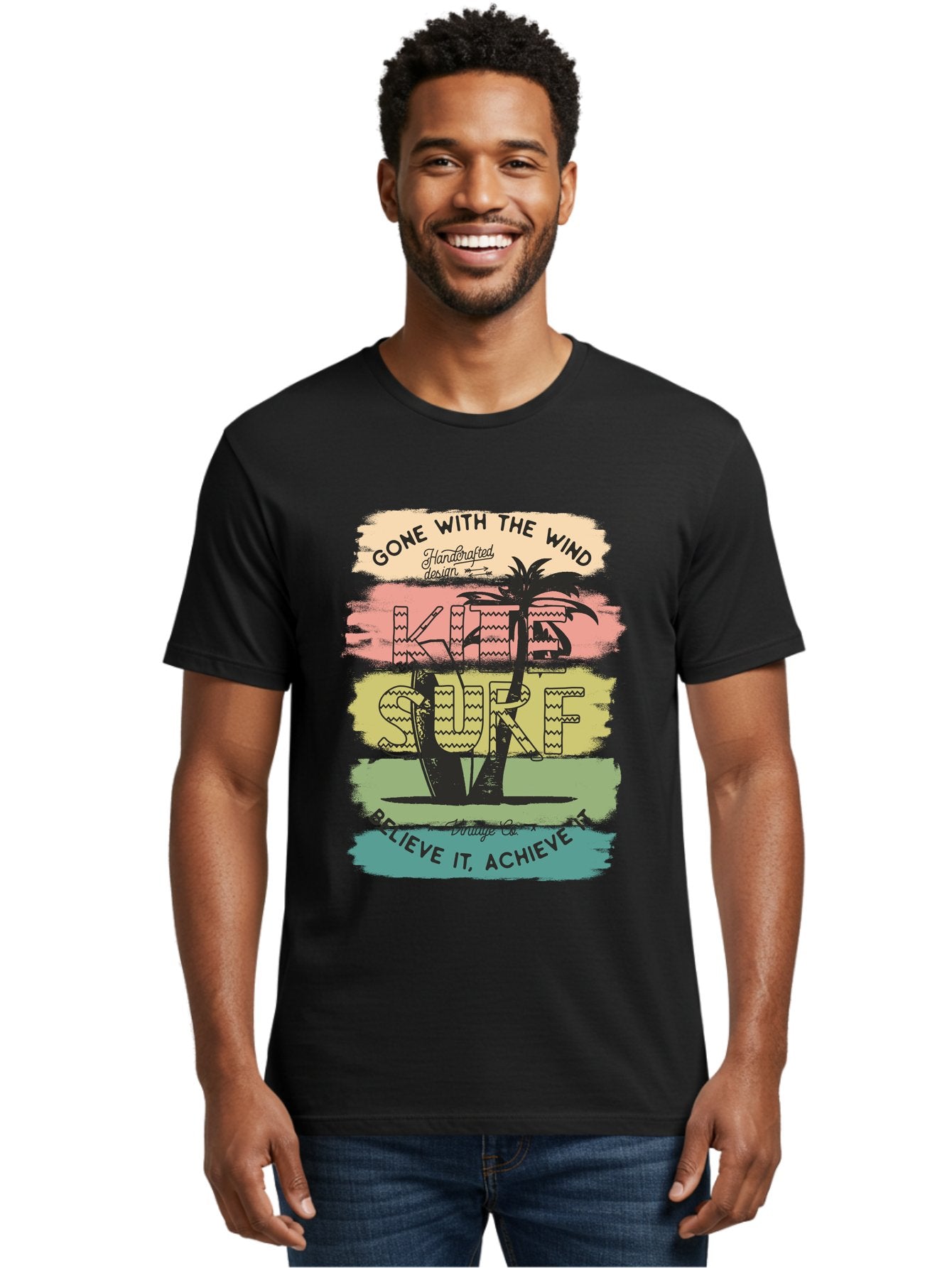 Gone-With-The-Wind-Kite-Surf Men'S Graphic Tee, 100% Cotton, Comfortable Casual Summer Wear, Machine Washable, Surfing Inspiration, Vintage Style, Motivational Quote, Surf Culture, Beach Vibes, Retro Design, Handcrafted Art, Aab935 21