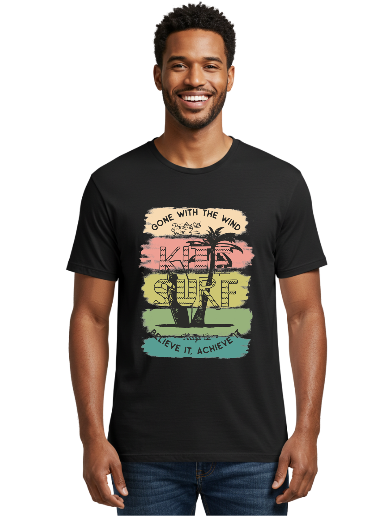 Gone-With-The-Wind-Kite-Surf Men'S Graphic Tee, 100% Cotton, Comfortable Casual Summer Wear, Machine Washable, Surfing Inspiration, Vintage Style, Motivational Quote, Surf Culture, Beach Vibes, Retro Design, Handcrafted Art, Aab935 20
