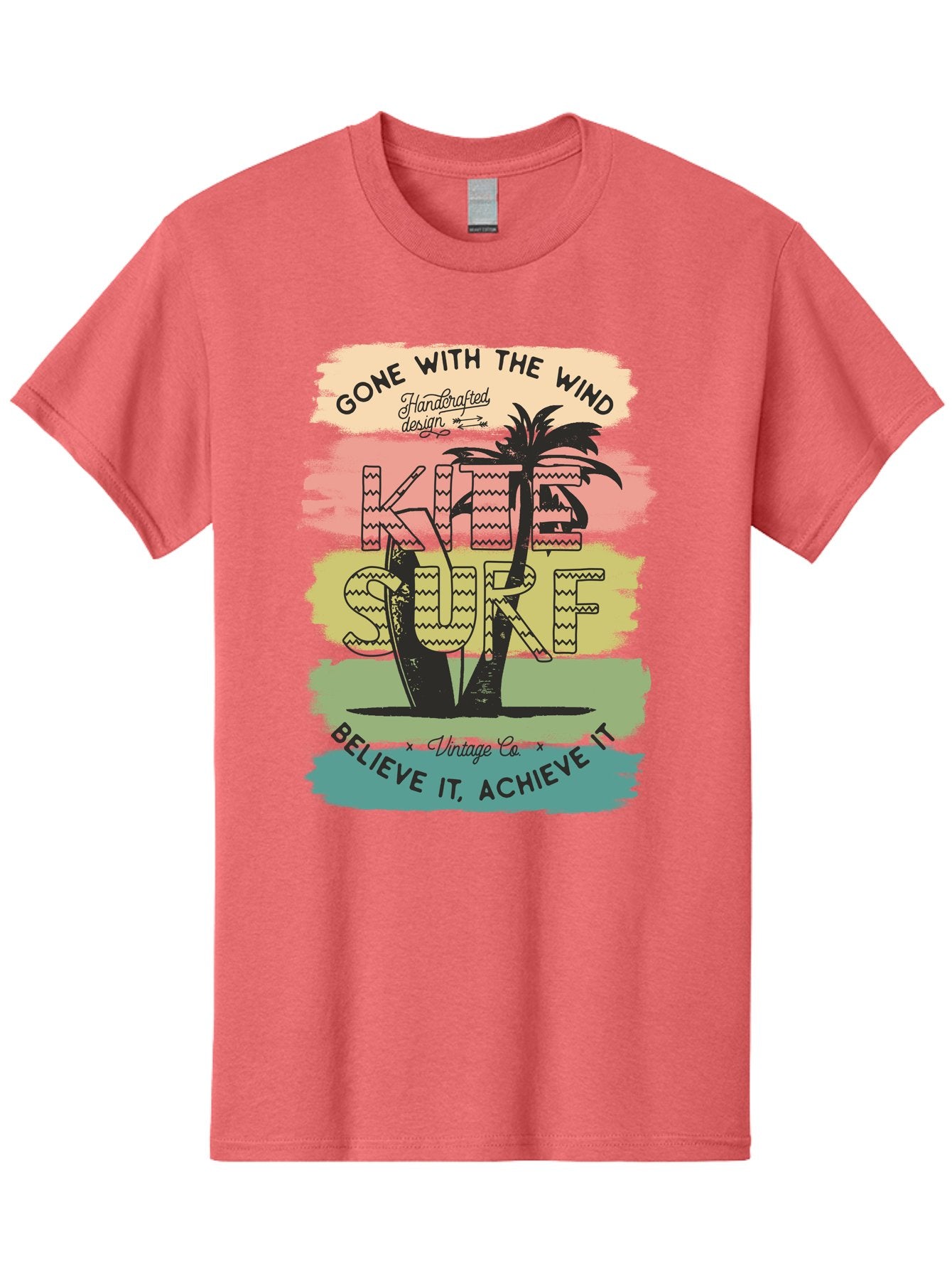 Gone-With-The-Wind-Kite-Surf Men'S Graphic Tee, 100% Cotton, Comfortable Casual Summer Wear, Machine Washable, Surfing Inspiration, Vintage Style, Motivational Quote, Surf Culture, Beach Vibes, Retro Design, Handcrafted Art, Aab935 12