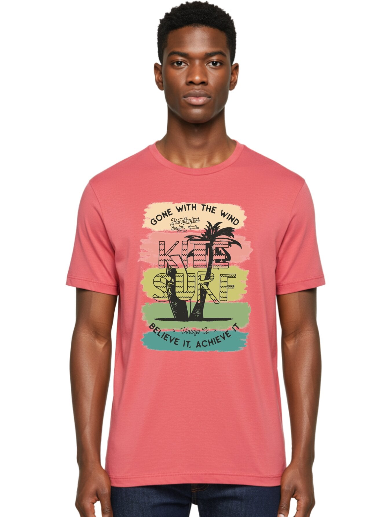 Gone-With-The-Wind-Kite-Surf Men'S Graphic Tee, 100% Cotton, Comfortable Casual Summer Wear, Machine Washable, Surfing Inspiration, Vintage Style, Motivational Quote, Surf Culture, Beach Vibes, Retro Design, Handcrafted Art, Aab935 28