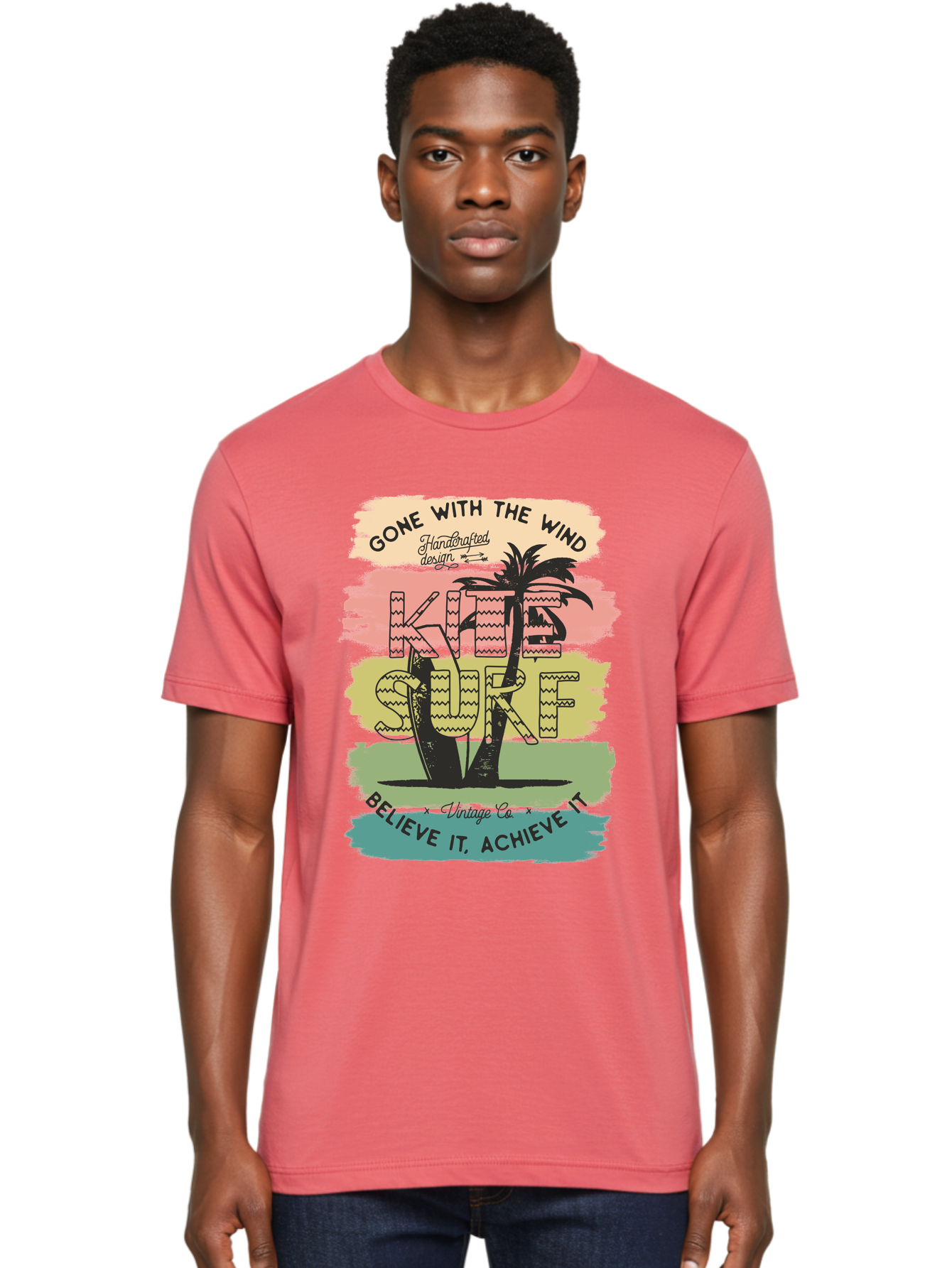 Gone-With-The-Wind-Kite-Surf Men'S Graphic Tee, 100% Cotton, Comfortable Casual Summer Wear, Machine Washable, Surfing Inspiration, Vintage Style, Motivational Quote, Surf Culture, Beach Vibes, Retro Design, Handcrafted Art, Aab935 6
