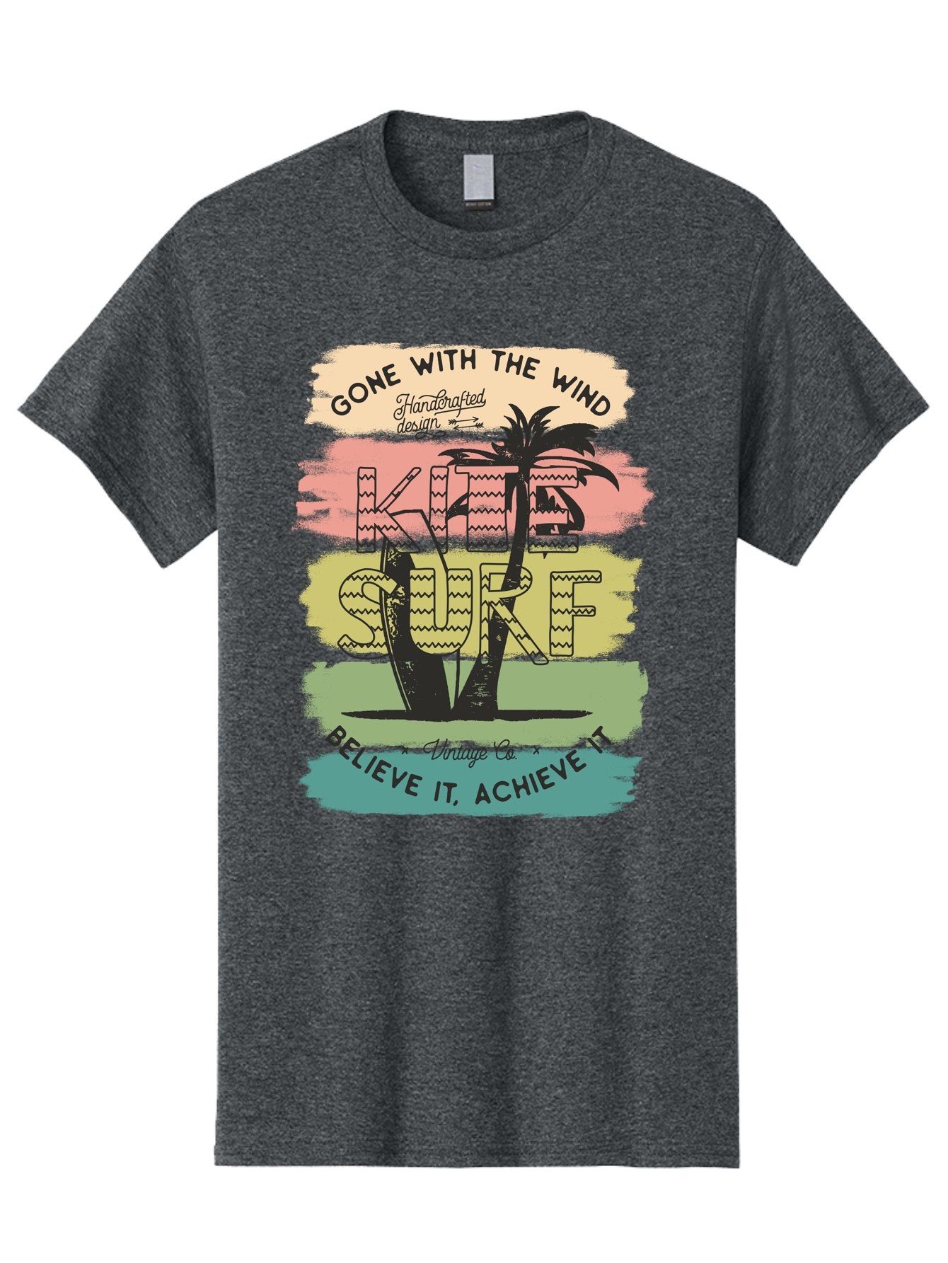 Gone-With-The-Wind-Kite-Surf Men'S Graphic Tee, 100% Cotton, Comfortable Casual Summer Wear, Machine Washable, Surfing Inspiration, Vintage Style, Motivational Quote, Surf Culture, Beach Vibes, Retro Design, Handcrafted Art, Aab935 8