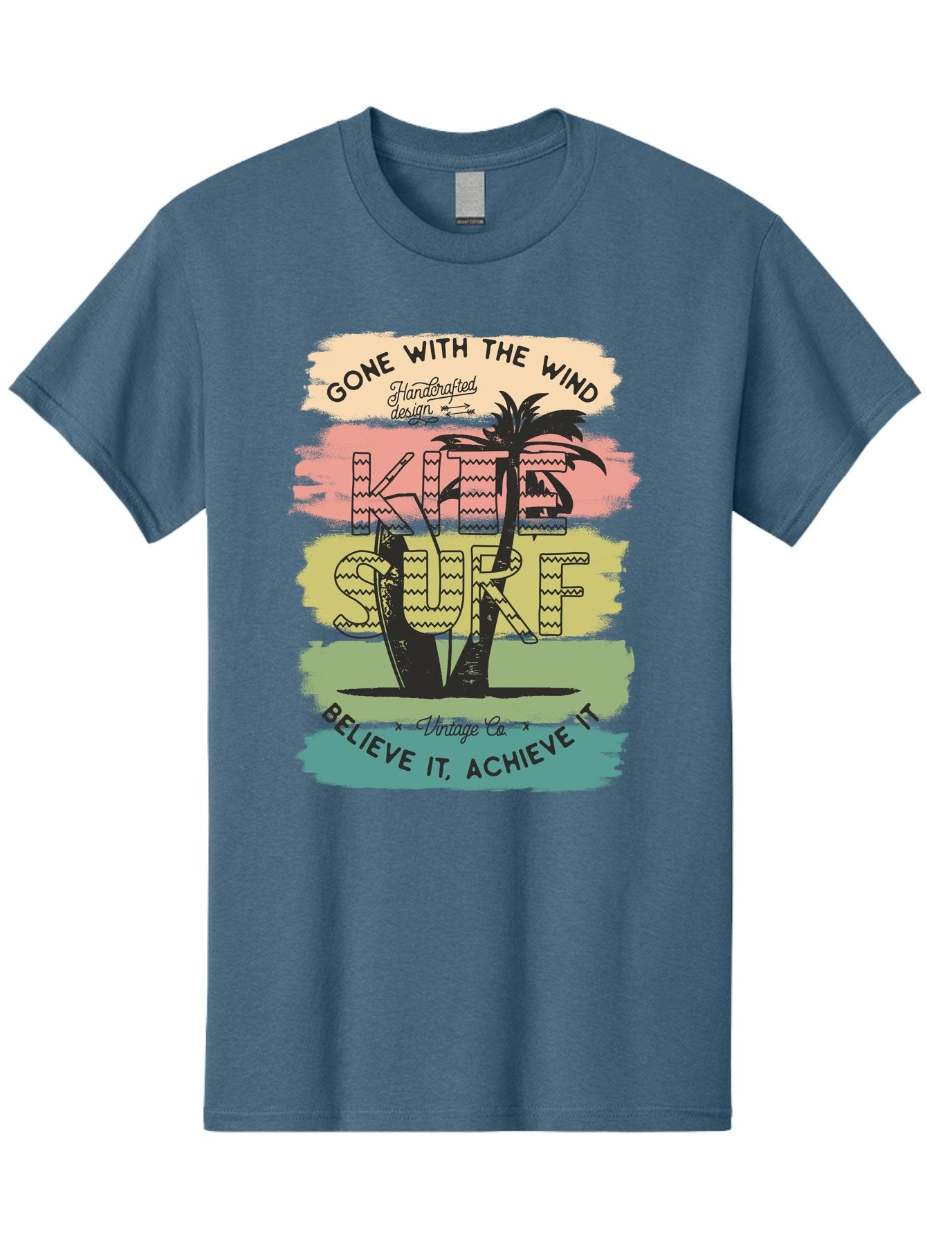 Gone-With-The-Wind-Kite-Surf Men'S Graphic Tee, 100% Cotton, Comfortable Casual Summer Wear, Machine Washable, Surfing Inspiration, Vintage Style, Motivational Quote, Surf Culture, Beach Vibes, Retro Design, Handcrafted Art, Aab935 13