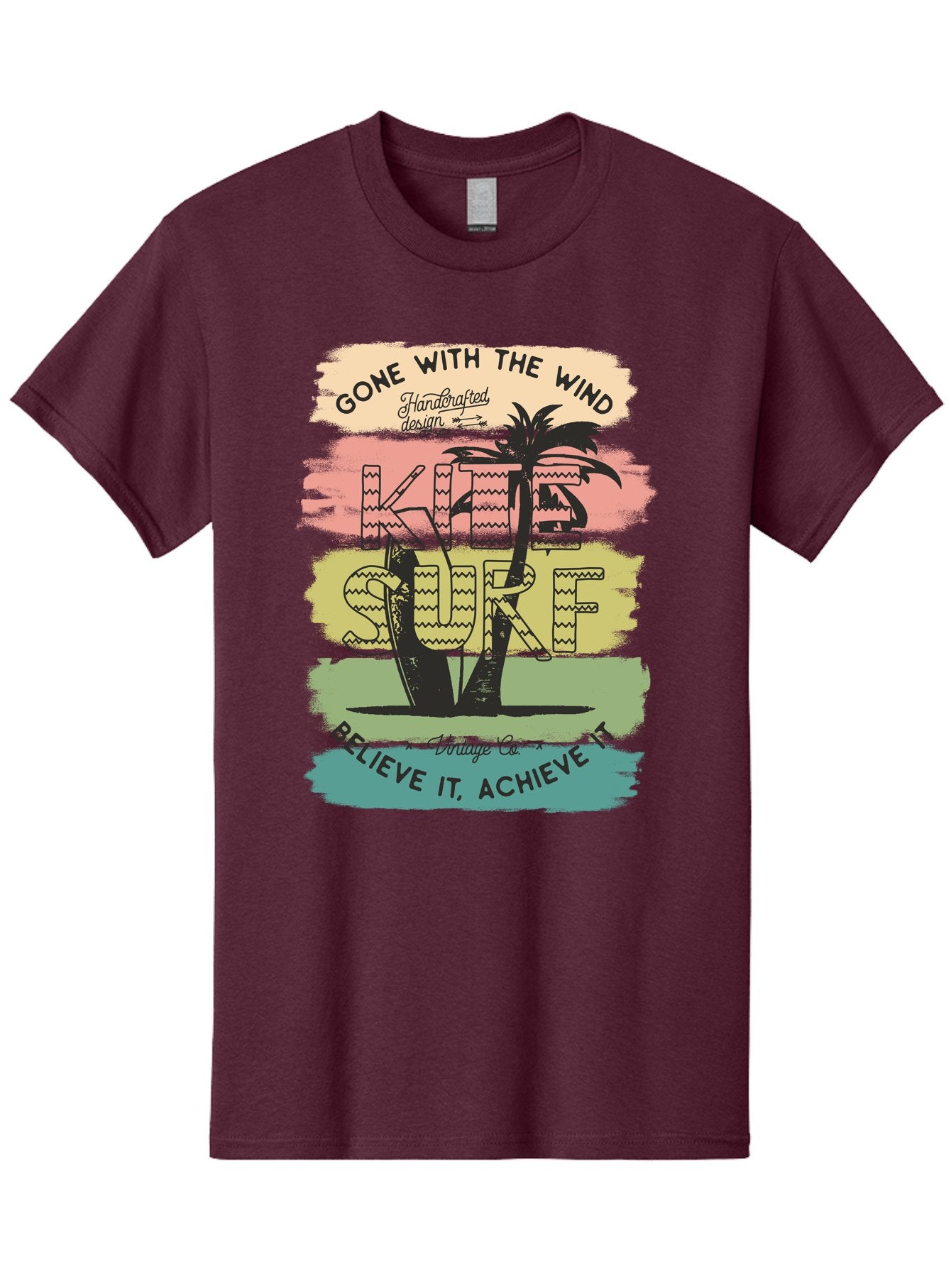 Gone-With-The-Wind-Kite-Surf Men'S Graphic Tee, 100% Cotton, Comfortable Casual Summer Wear, Machine Washable, Surfing Inspiration, Vintage Style, Motivational Quote, Surf Culture, Beach Vibes, Retro Design, Handcrafted Art, Aab935 6