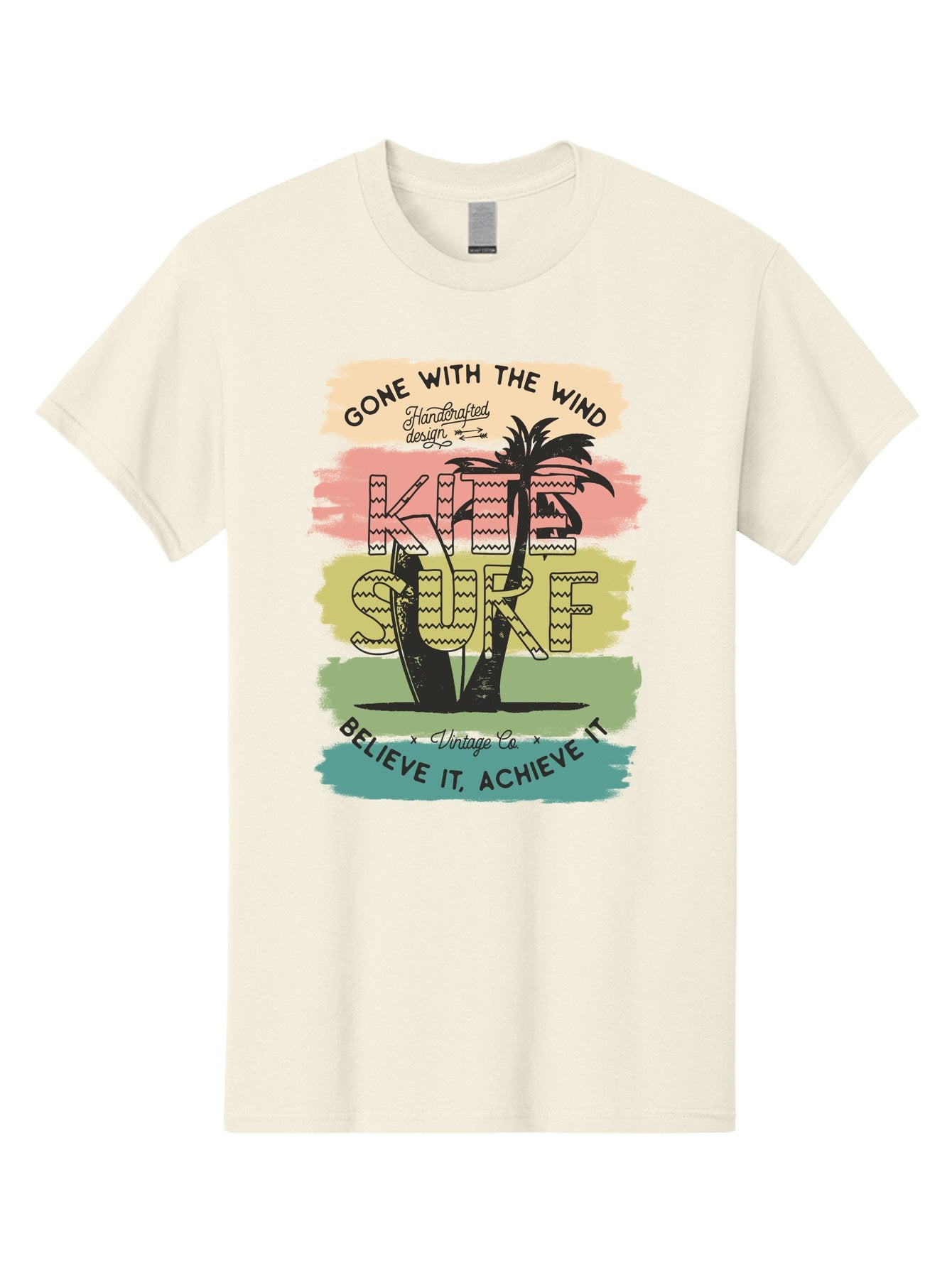 Gone-With-The-Wind-Kite-Surf Men'S Graphic Tee, 100% Cotton, Comfortable Casual Summer Wear, Machine Washable, Surfing Inspiration, Vintage Style, Motivational Quote, Surf Culture, Beach Vibes, Retro Design, Handcrafted Art, Aab935 9